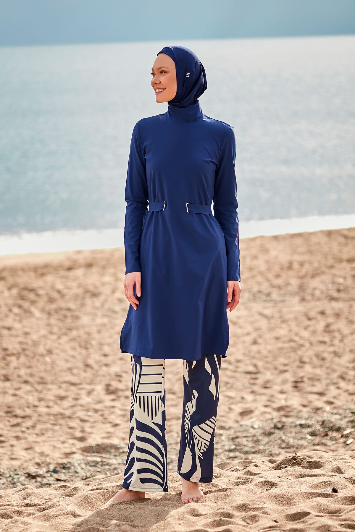 Parachute Fabric Navy Blue Full-Coverage Modest Swimwear Burkini - M2429 Secondary image