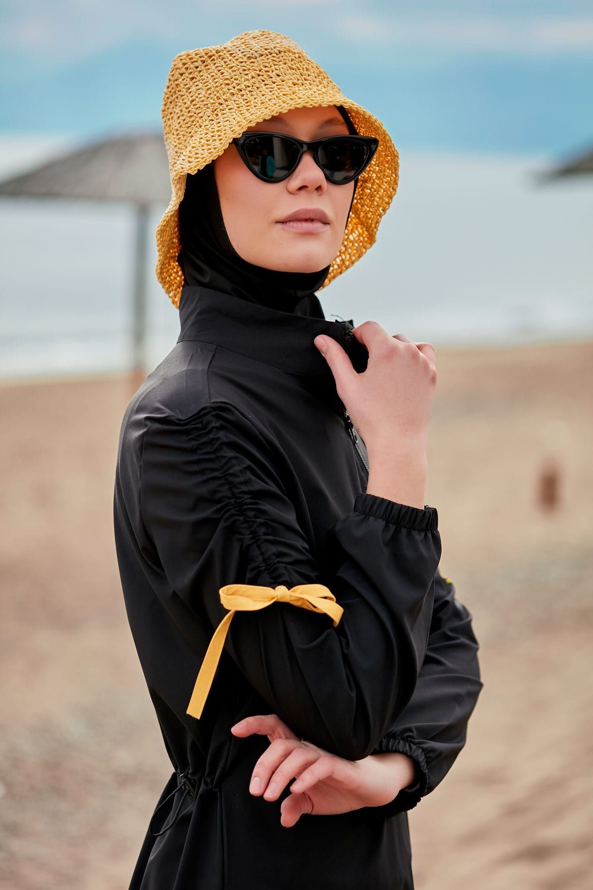 Woven Black Burkini Modest Swimwear M2431