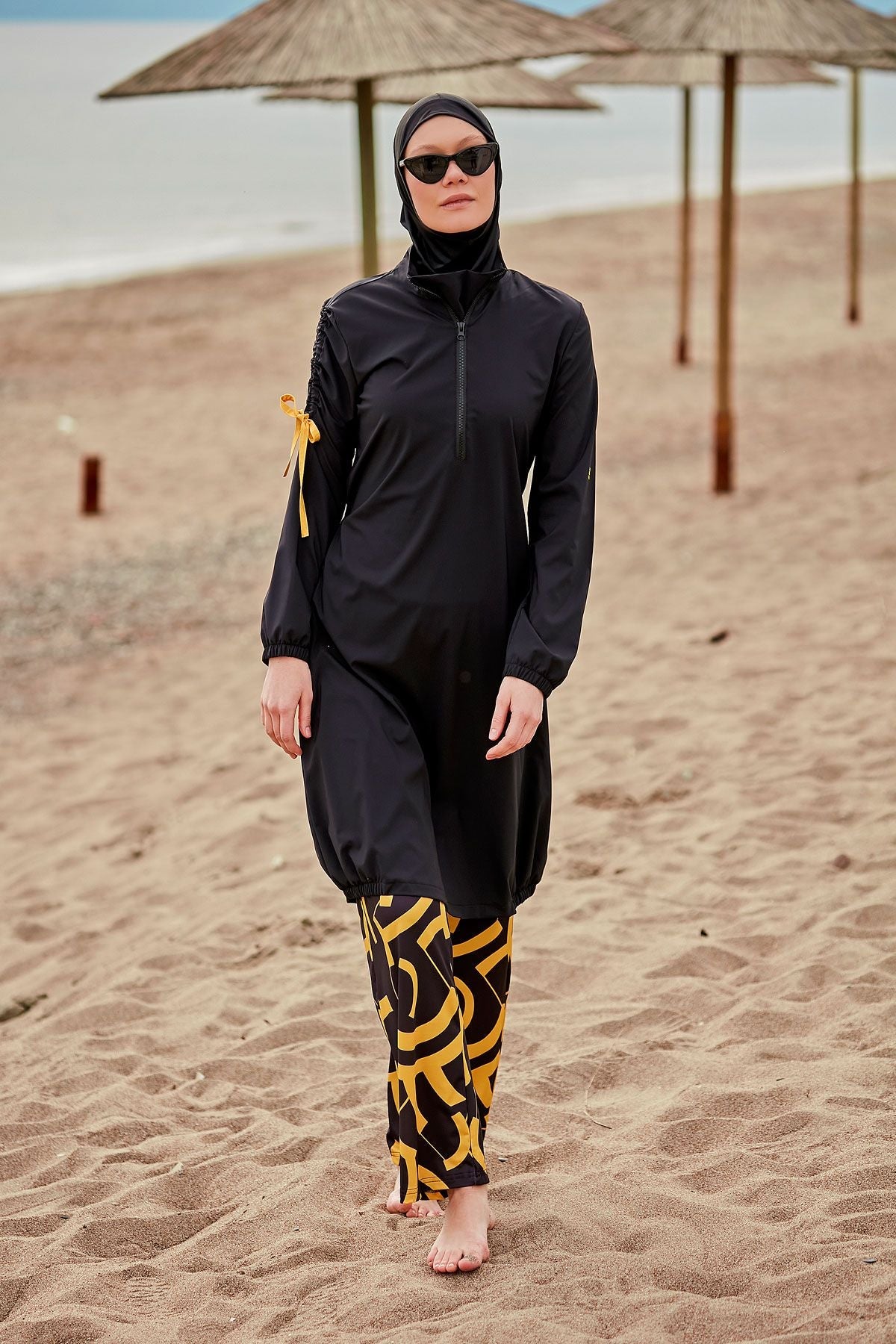 Woven Black Burkini Modest Swimwear M2431