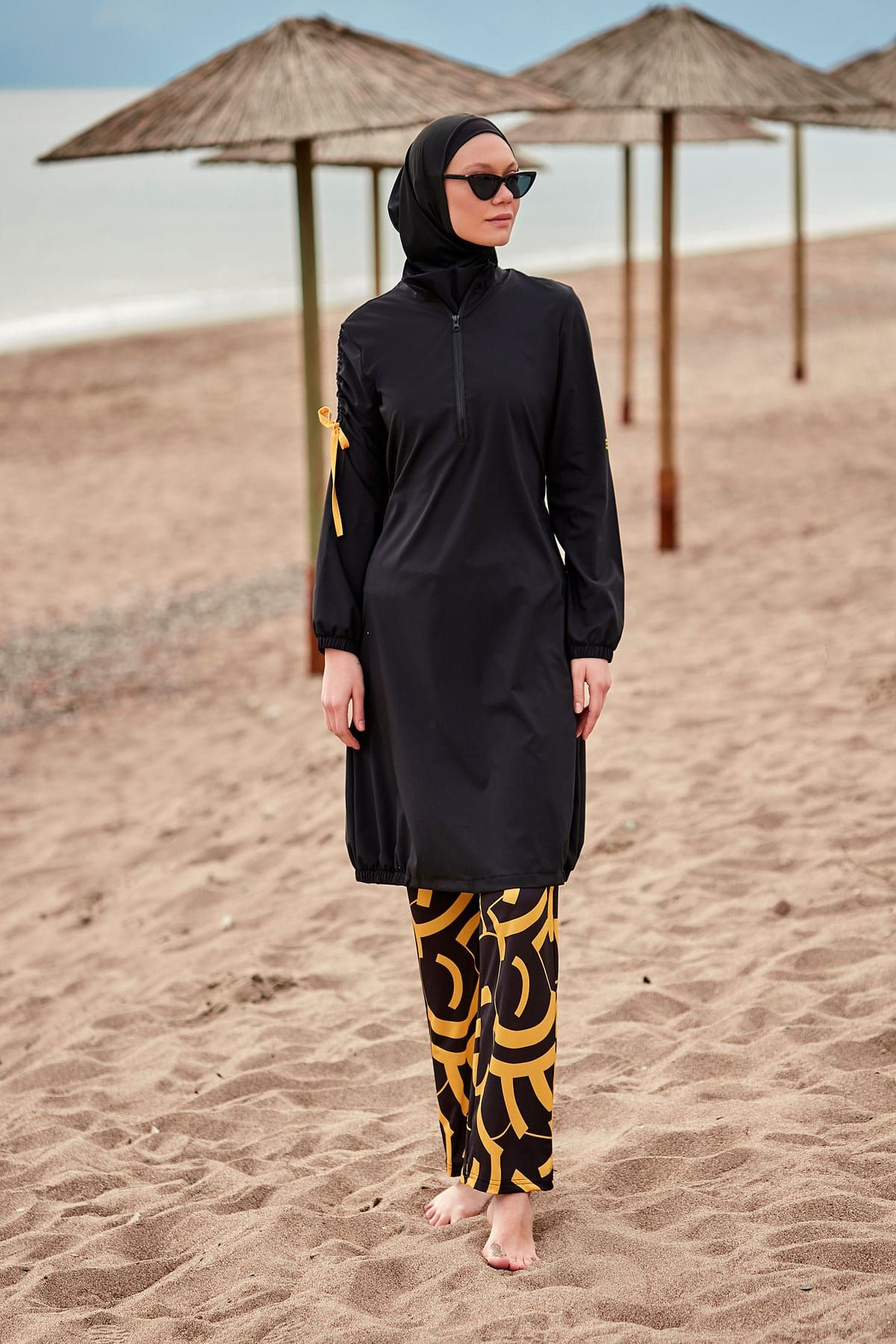 Woven Black Burkini Modest Swimwear M2431