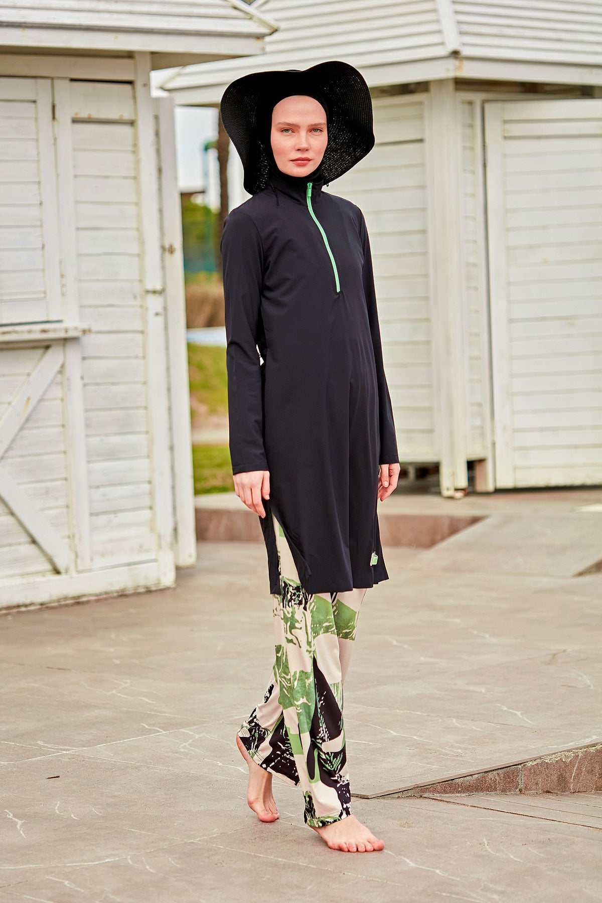 Woven Black Burkini Modest Swimwear M2425