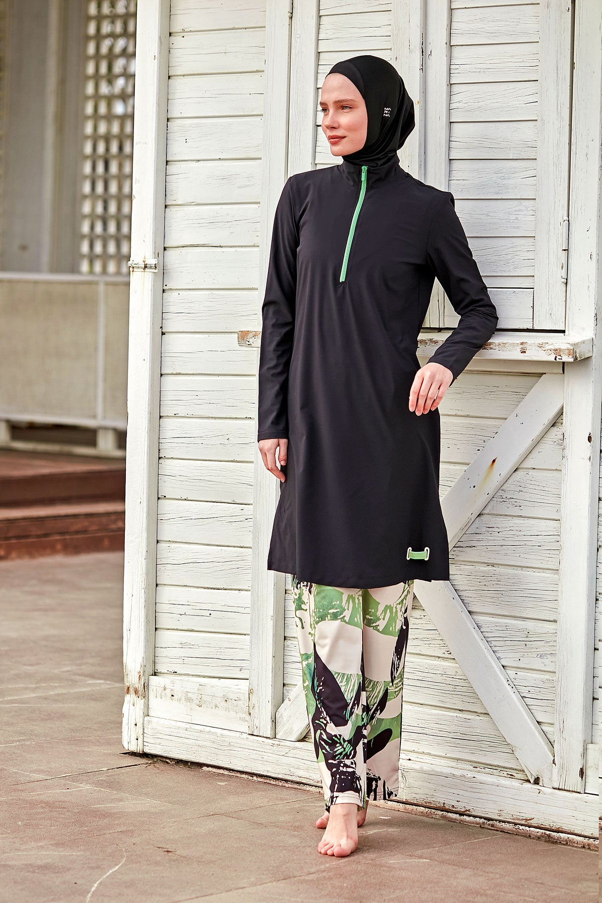 Woven Black Burkini Modest Swimwear M2425