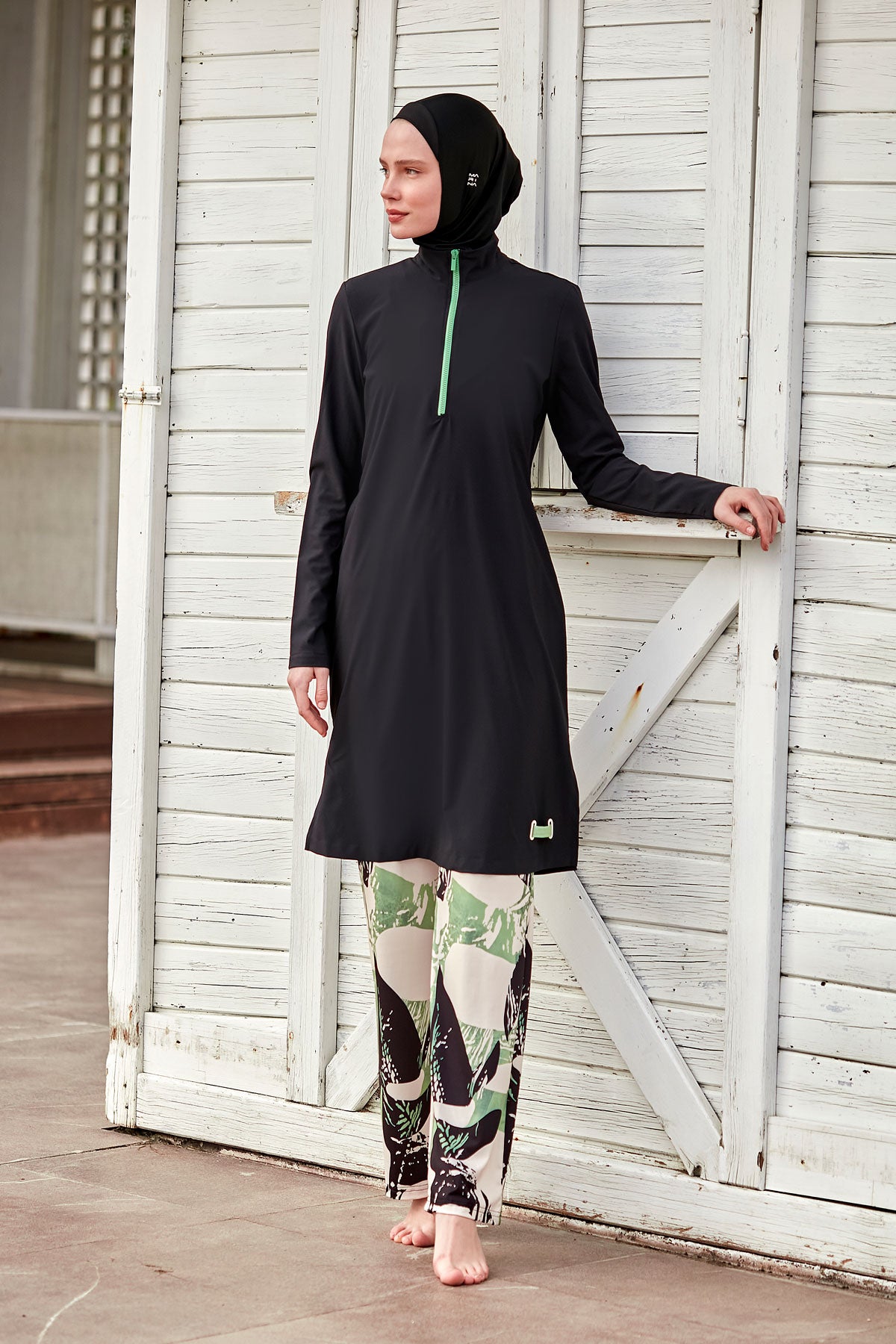 Woven Black Burkini Modest Swimwear M2425