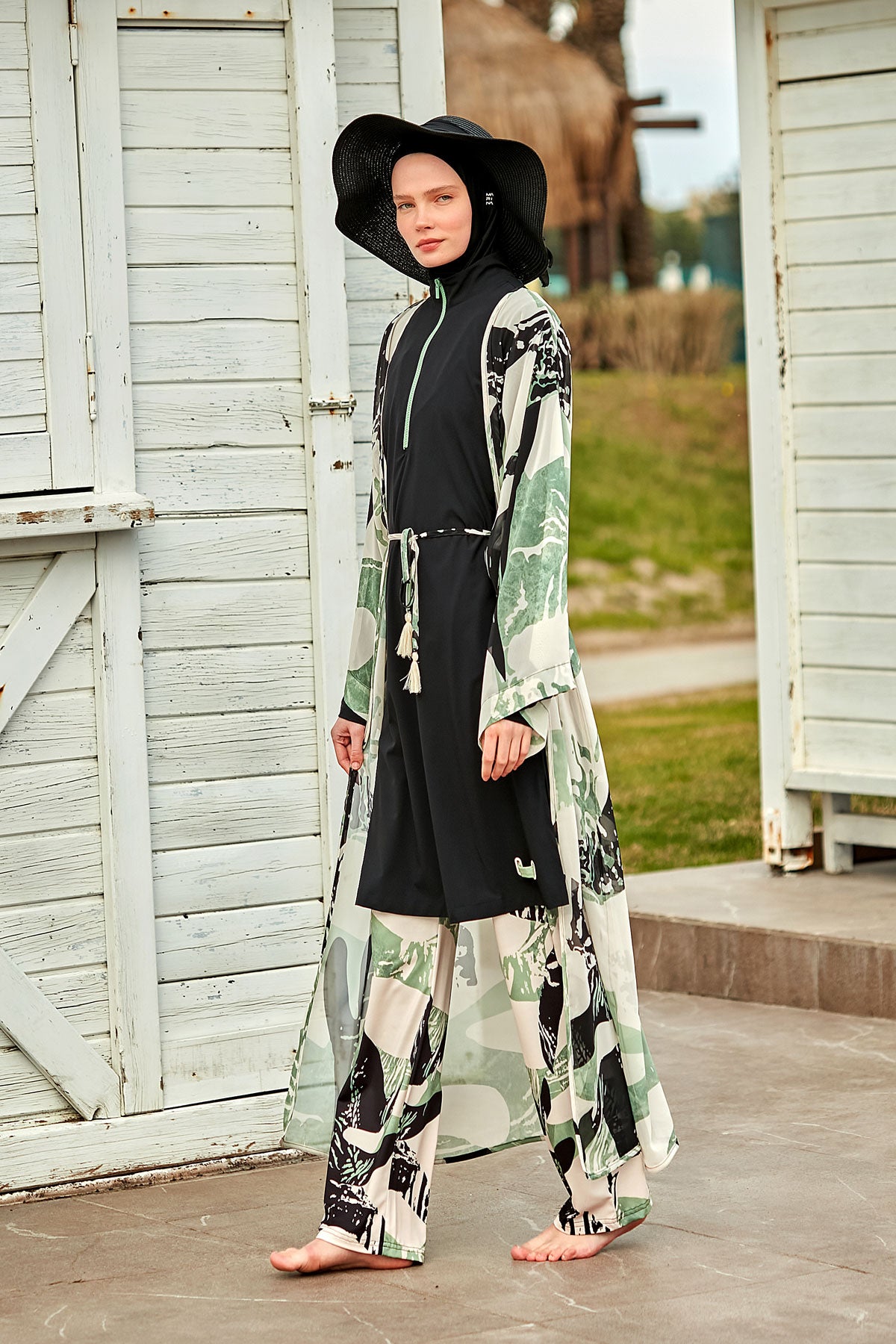 Woven Black Burkini Modest Swimwear M2425