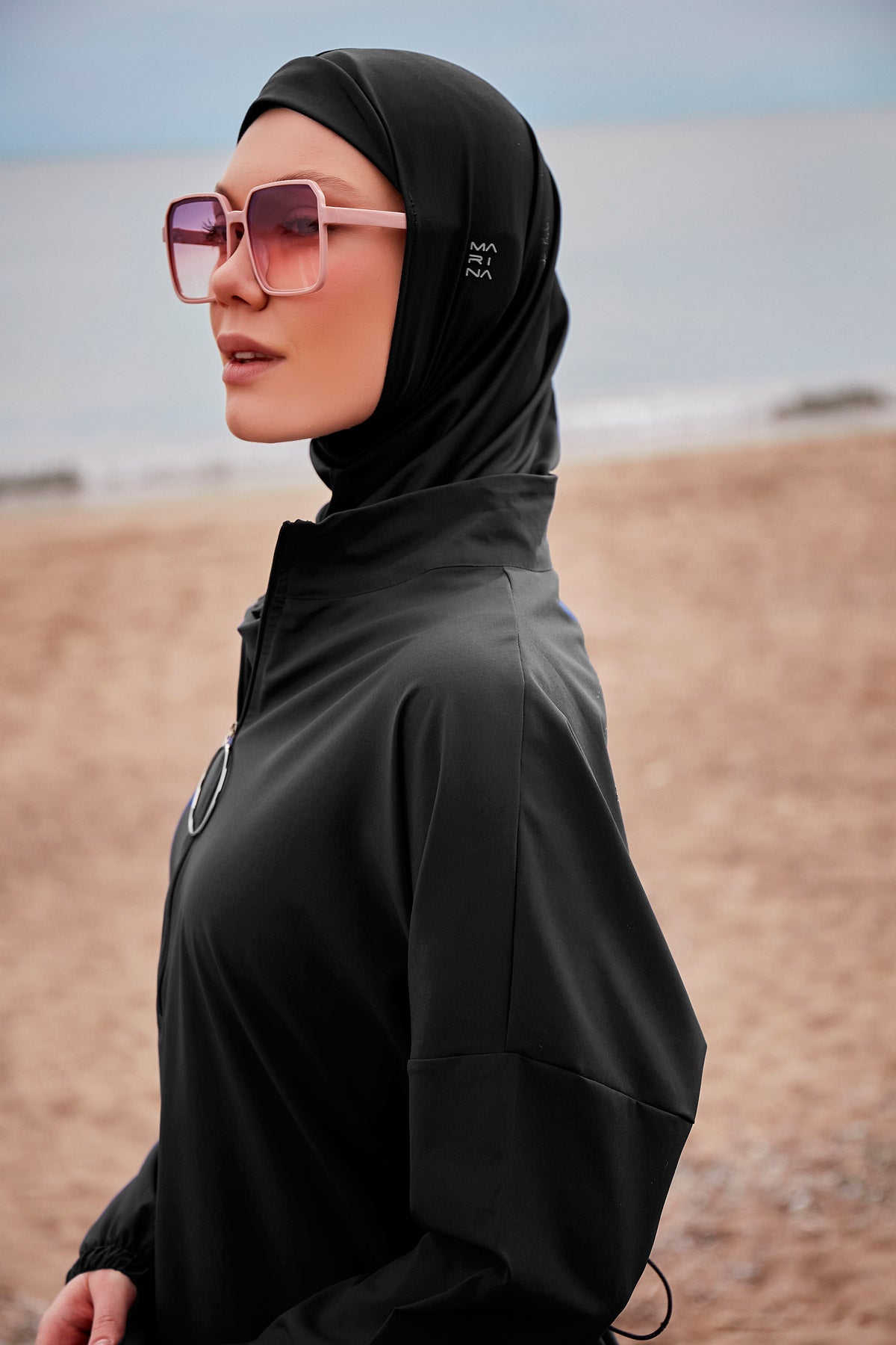 Woven Black Burkini Modest Swimwear M2402