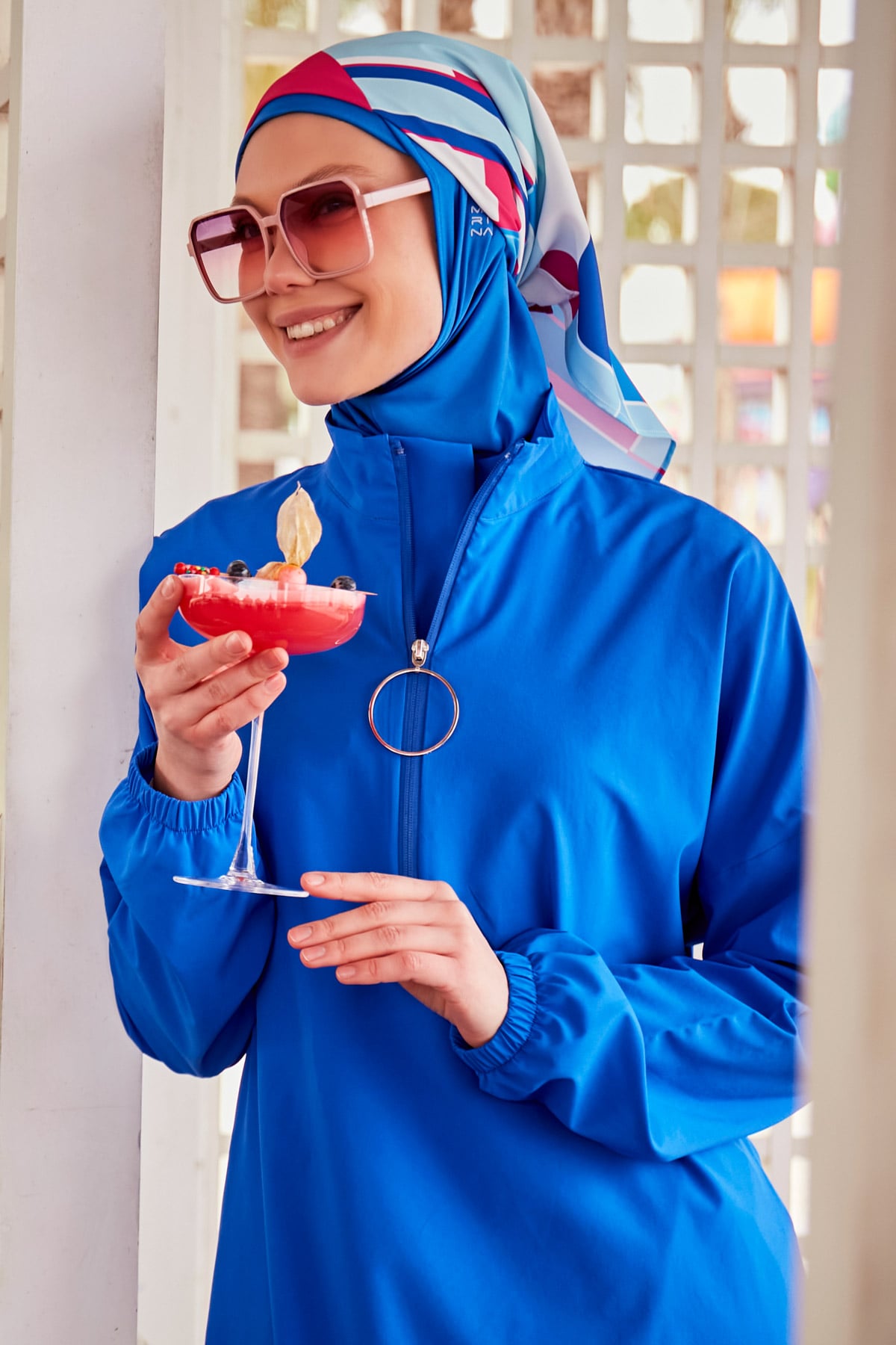 Royal Blue Parachute Fabric Full-Coverage Modest Swimwear Burkini - M2404