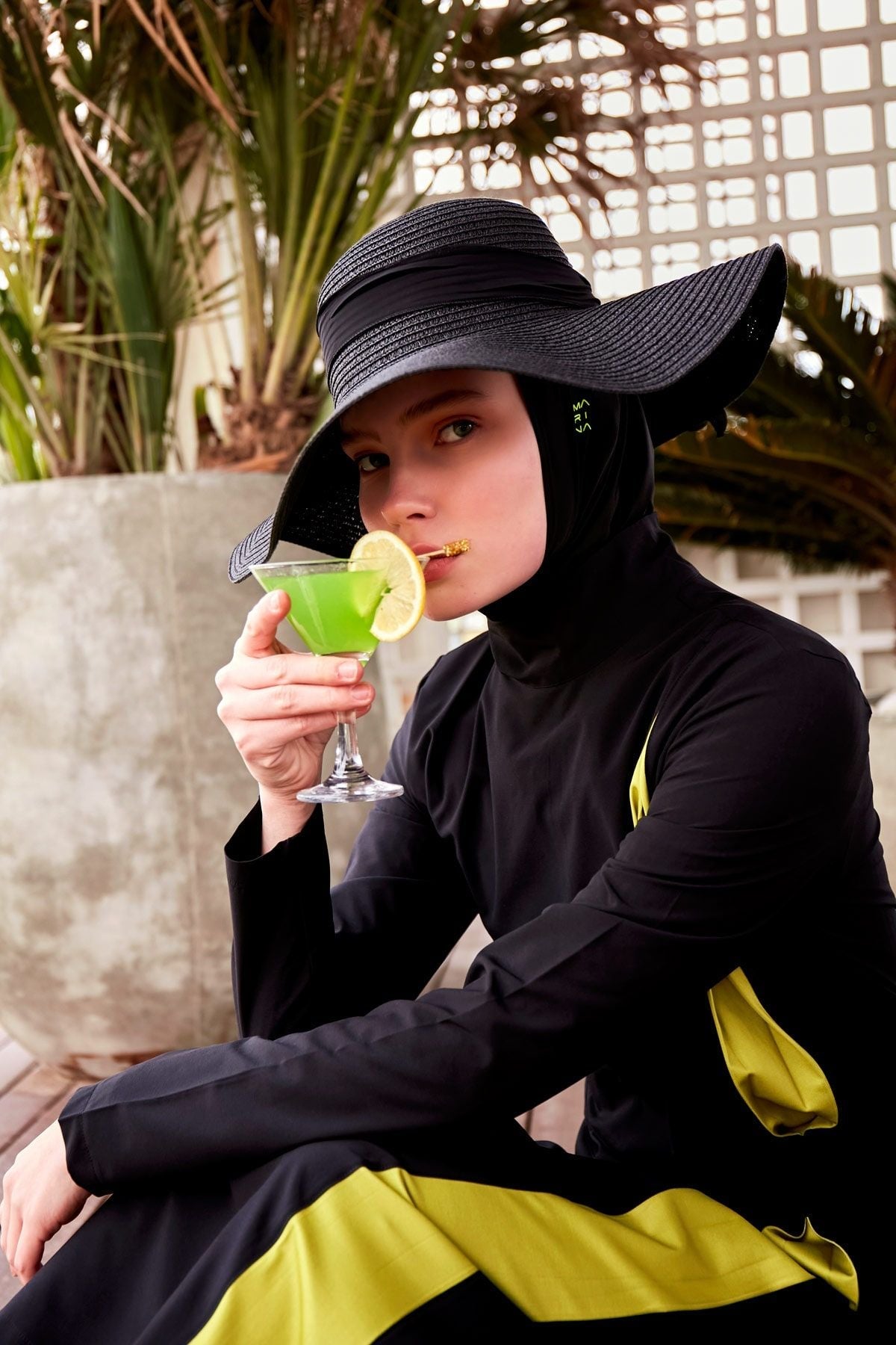 Woven Black Burkini Modest Swimwear M2420