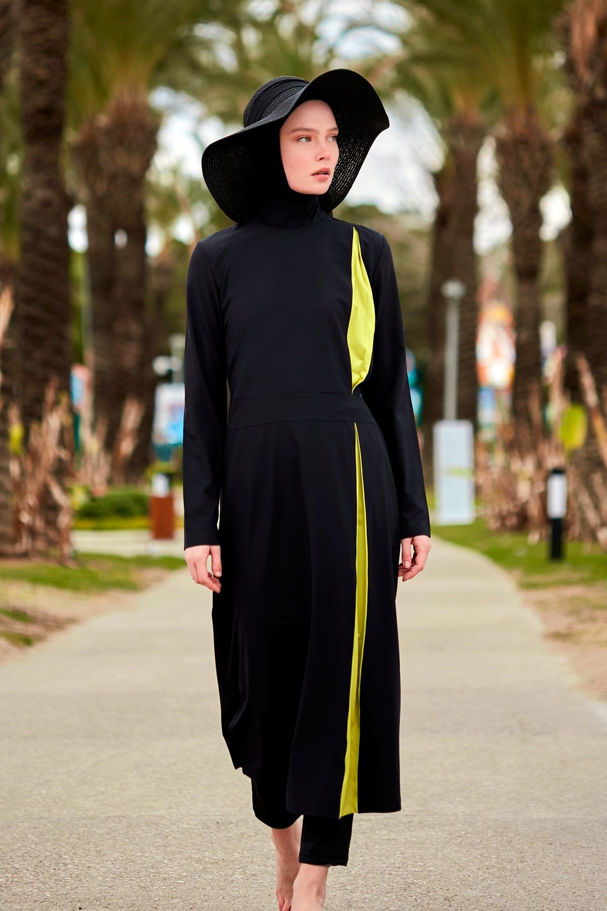 Woven Black Burkini Modest Swimwear M2420