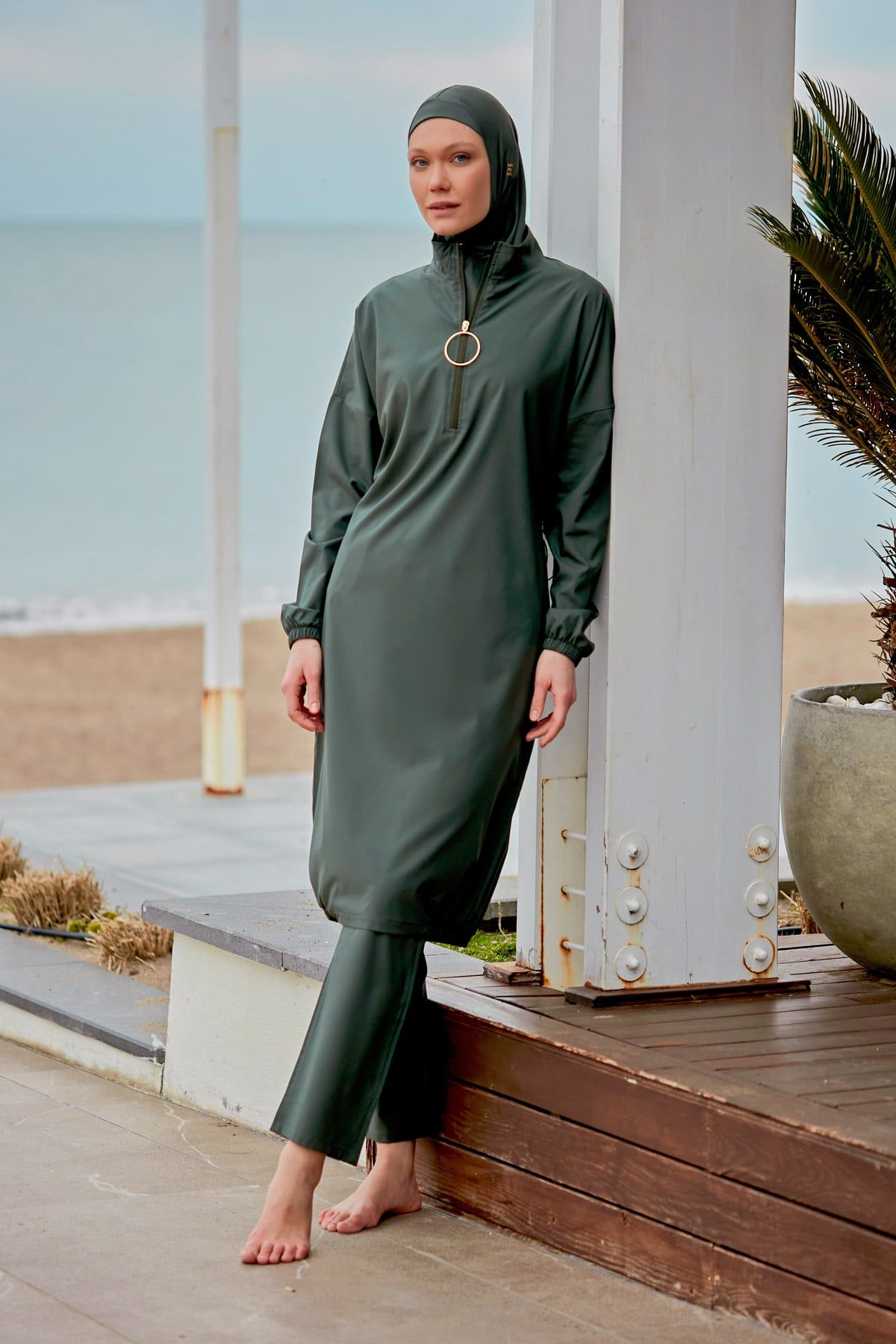 Woven Khaki Burkini Modest Swimwear M2406