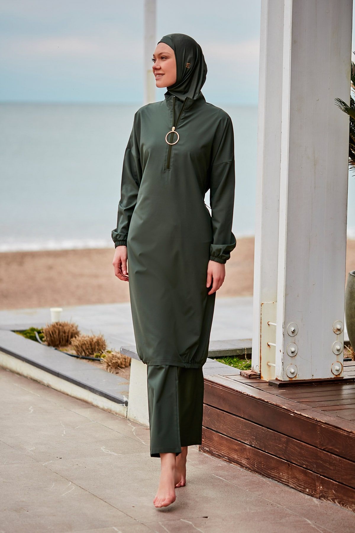 Woven Khaki Burkini Modest Swimwear M2406