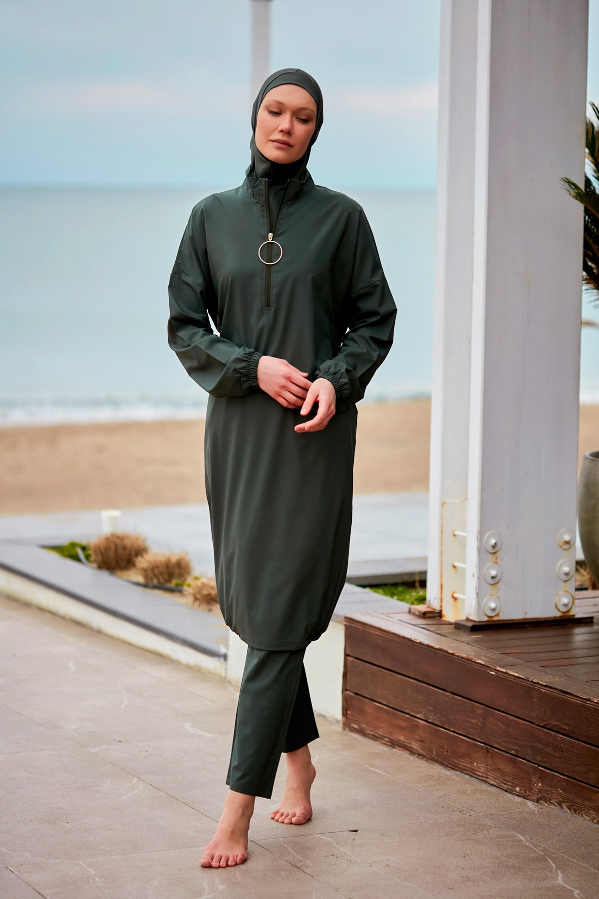 Woven Khaki Burkini Modest Swimwear M2406 DE