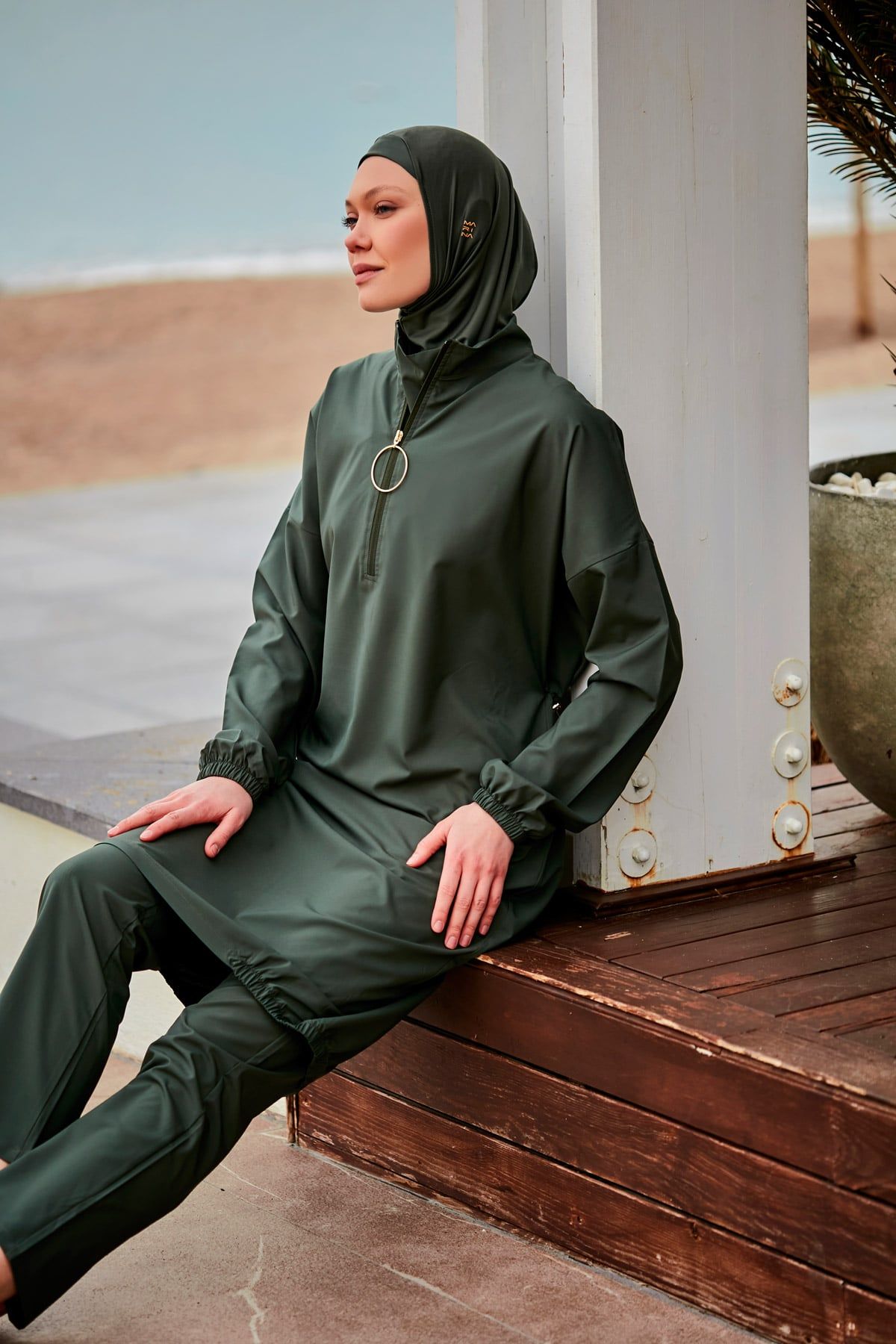 Woven Khaki Burkini Modest Swimwear M2406