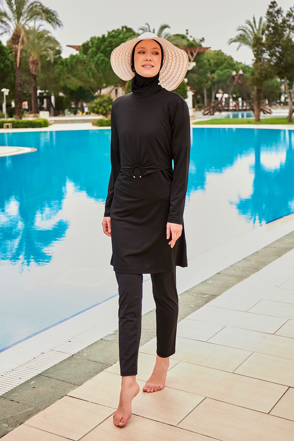 Gold Detailed Black Full-Coverage Modest Swimwear Burkini - M2463 Secondary image