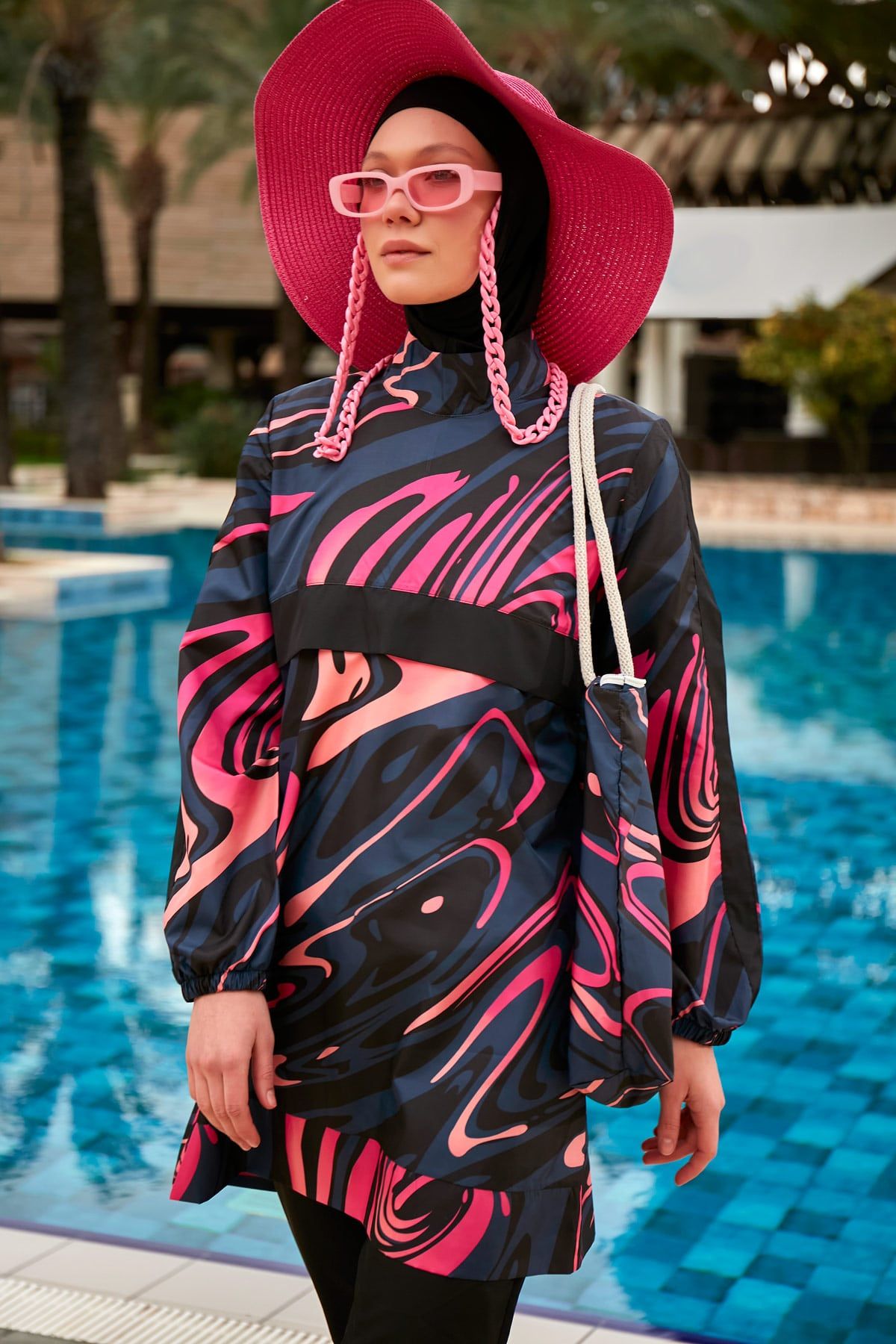 ملابس سباحة بوركيني ملونة ومحتشمة R2415 صورة ثانوية