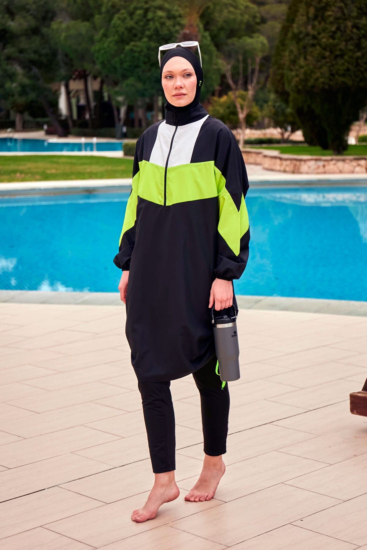 Woven Black Burkini Modest Swimwear M2421