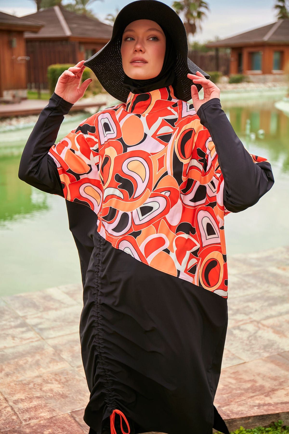 Woven Black Burkini Modest Swimwear M2426
