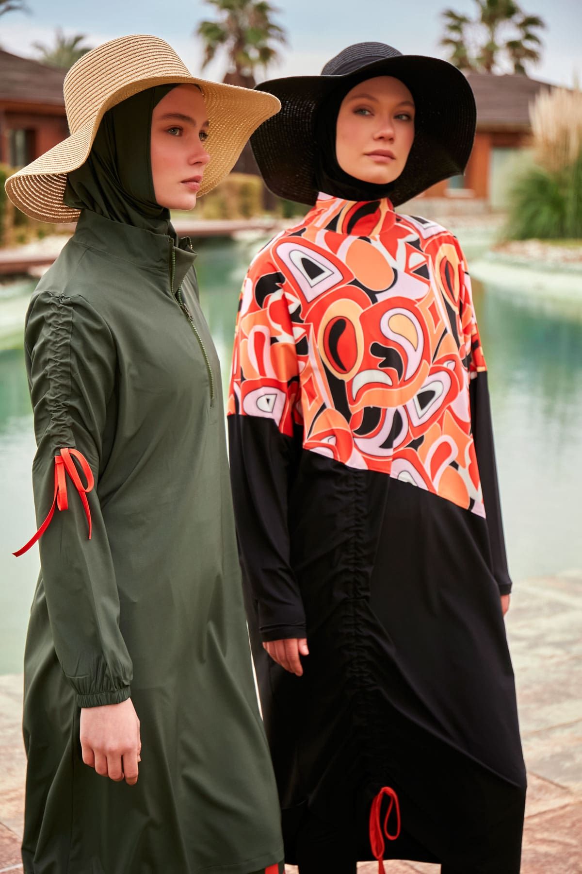 ملابس سباحة محتشمة بوركيني منسوجة باللون الكاكي M2432