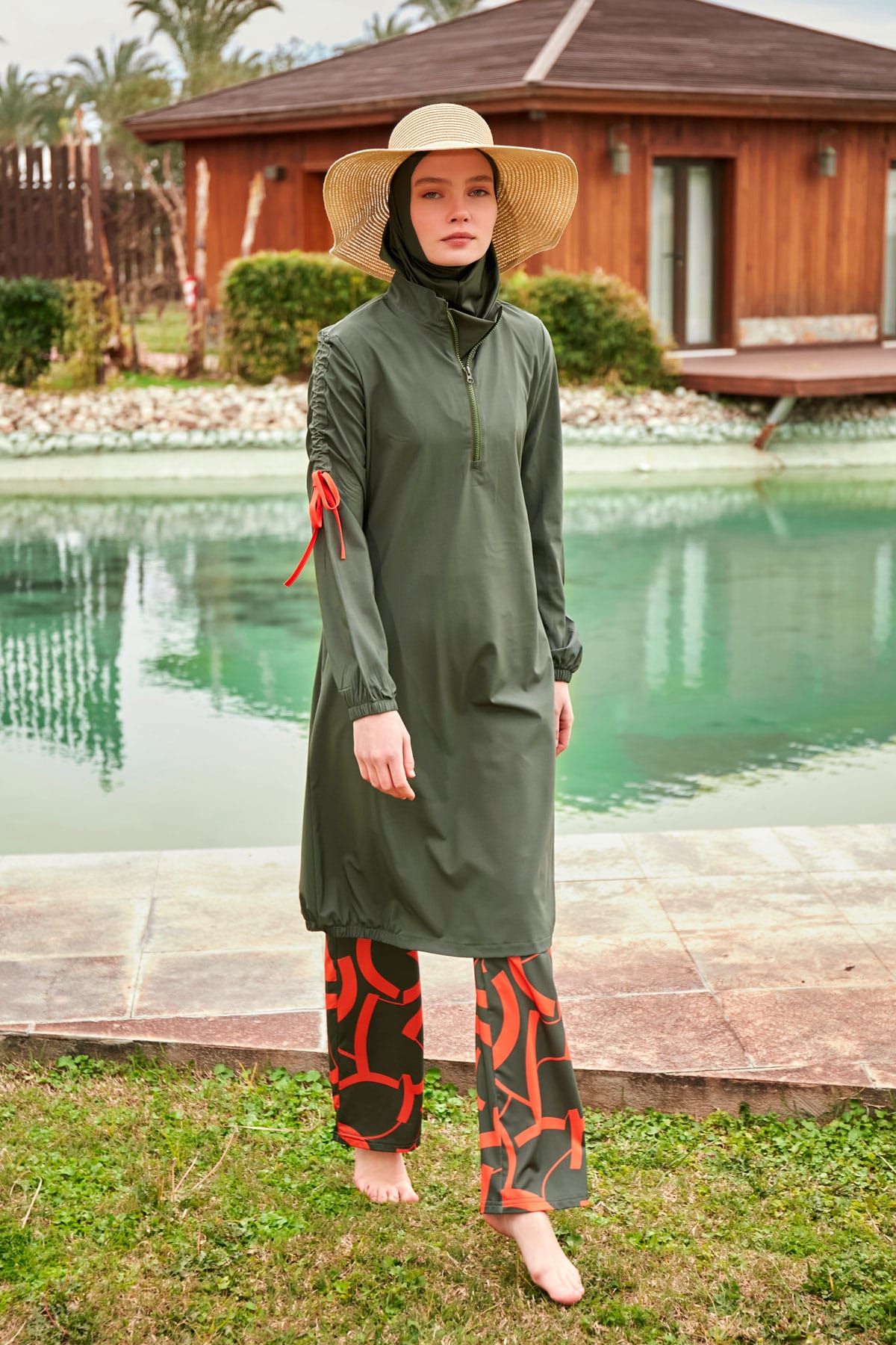 Woven Khaki Burkini Modest Swimwear M2432 Main image