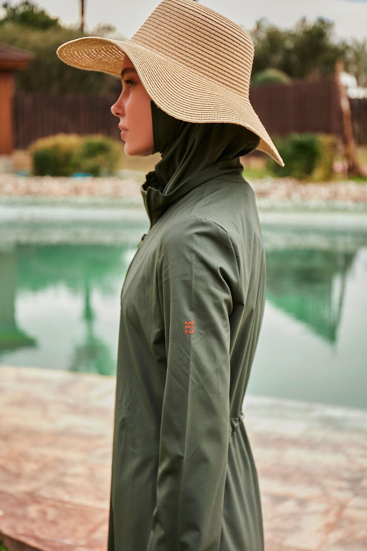 ملابس سباحة محتشمة بوركيني منسوجة باللون الكاكي M2432