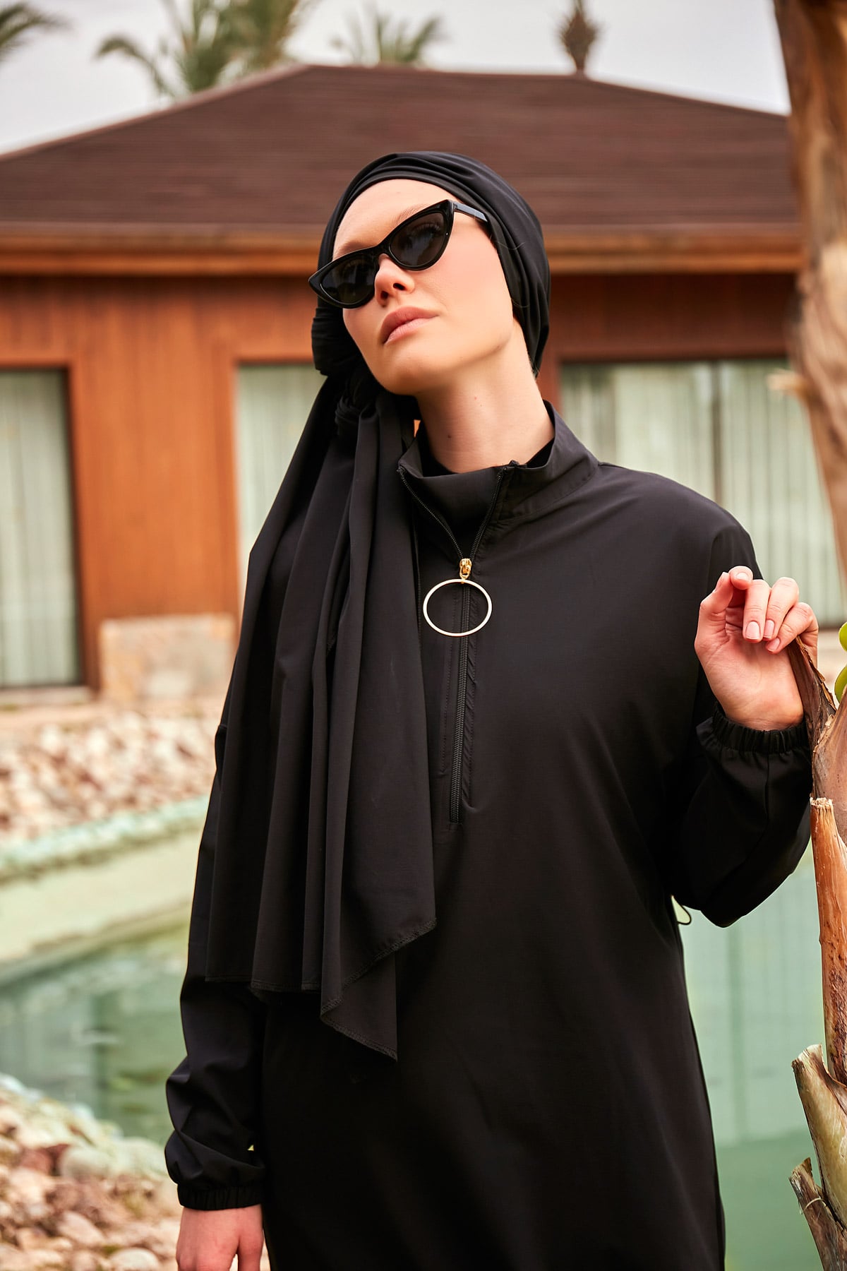 Woven Black Burkini Modest Swimwear M2402