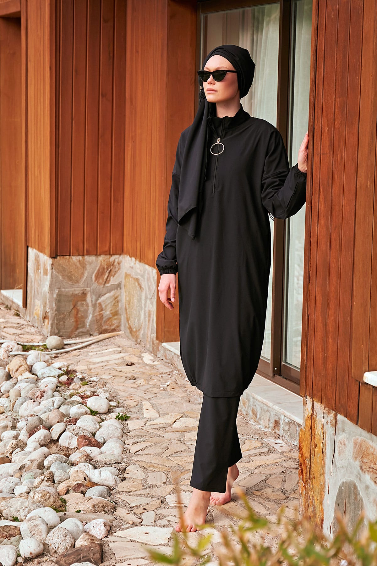 Woven Black Burkini Modest Swimwear M2402