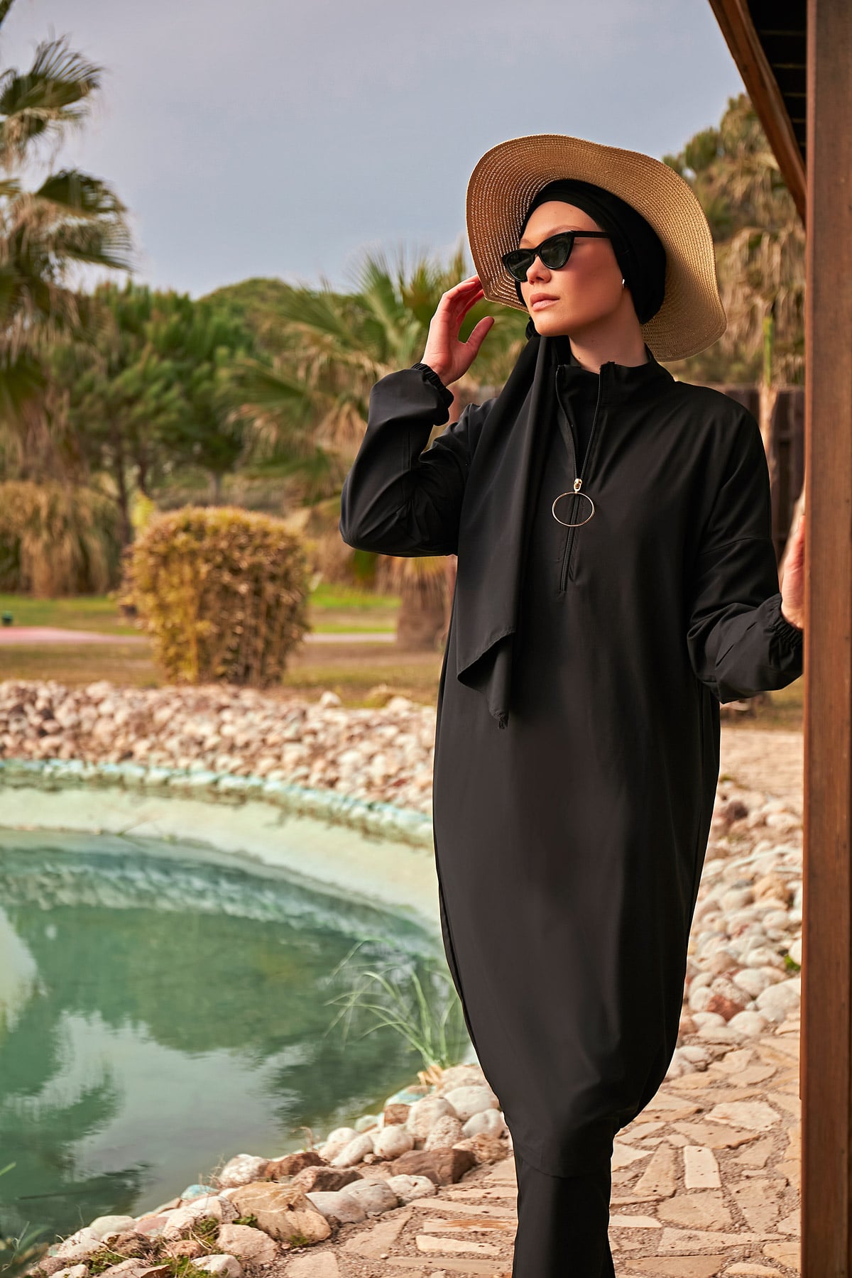 Woven Black Burkini Modest Swimwear M2402