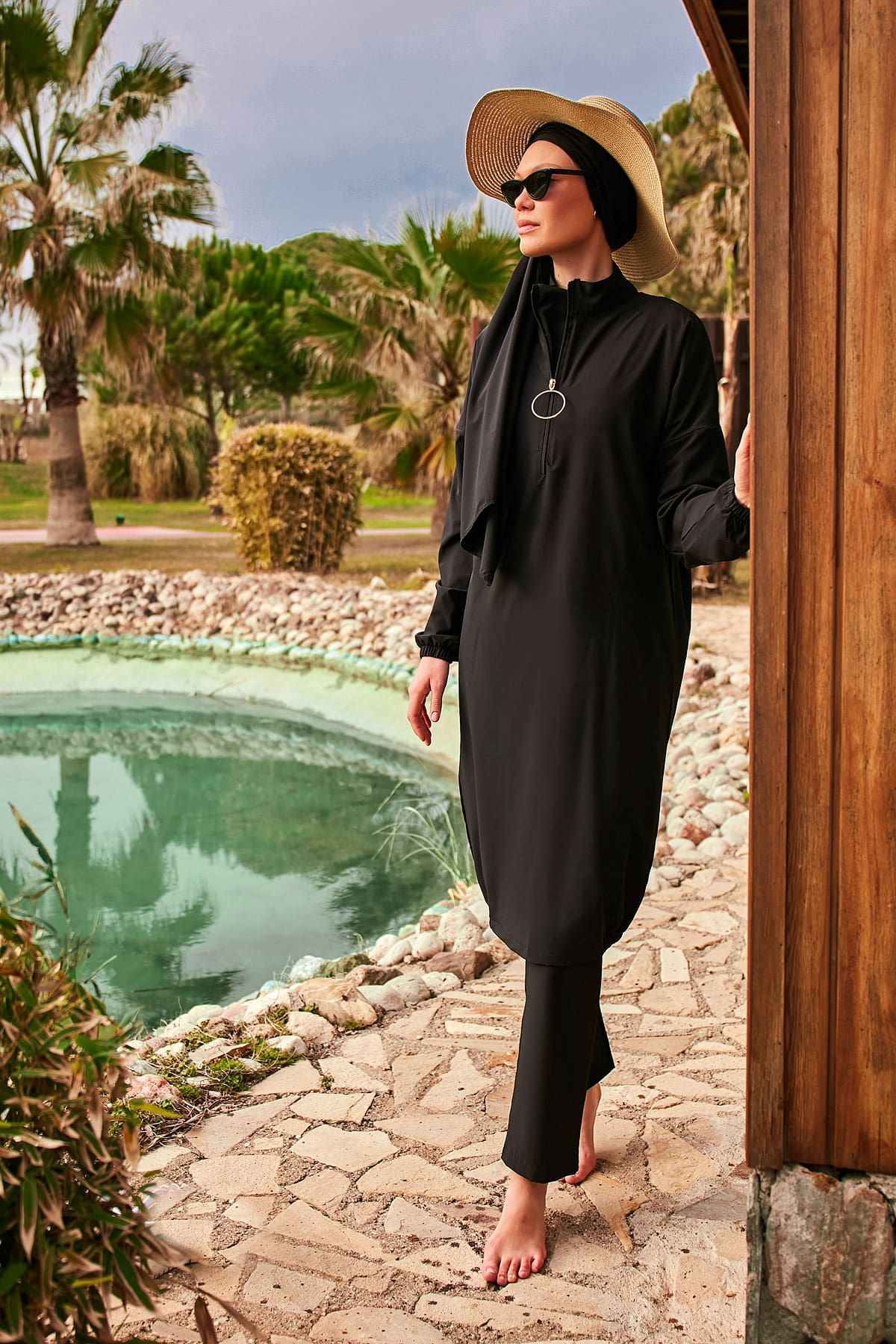 Woven Black Burkini Modest Swimwear M2402