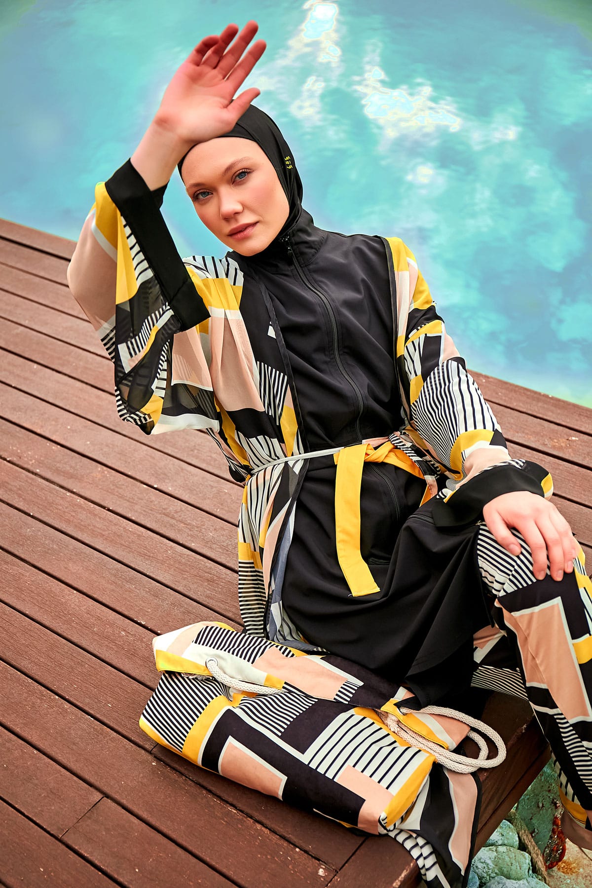 Patterned Black Chiffon Beach Kimono - P2407