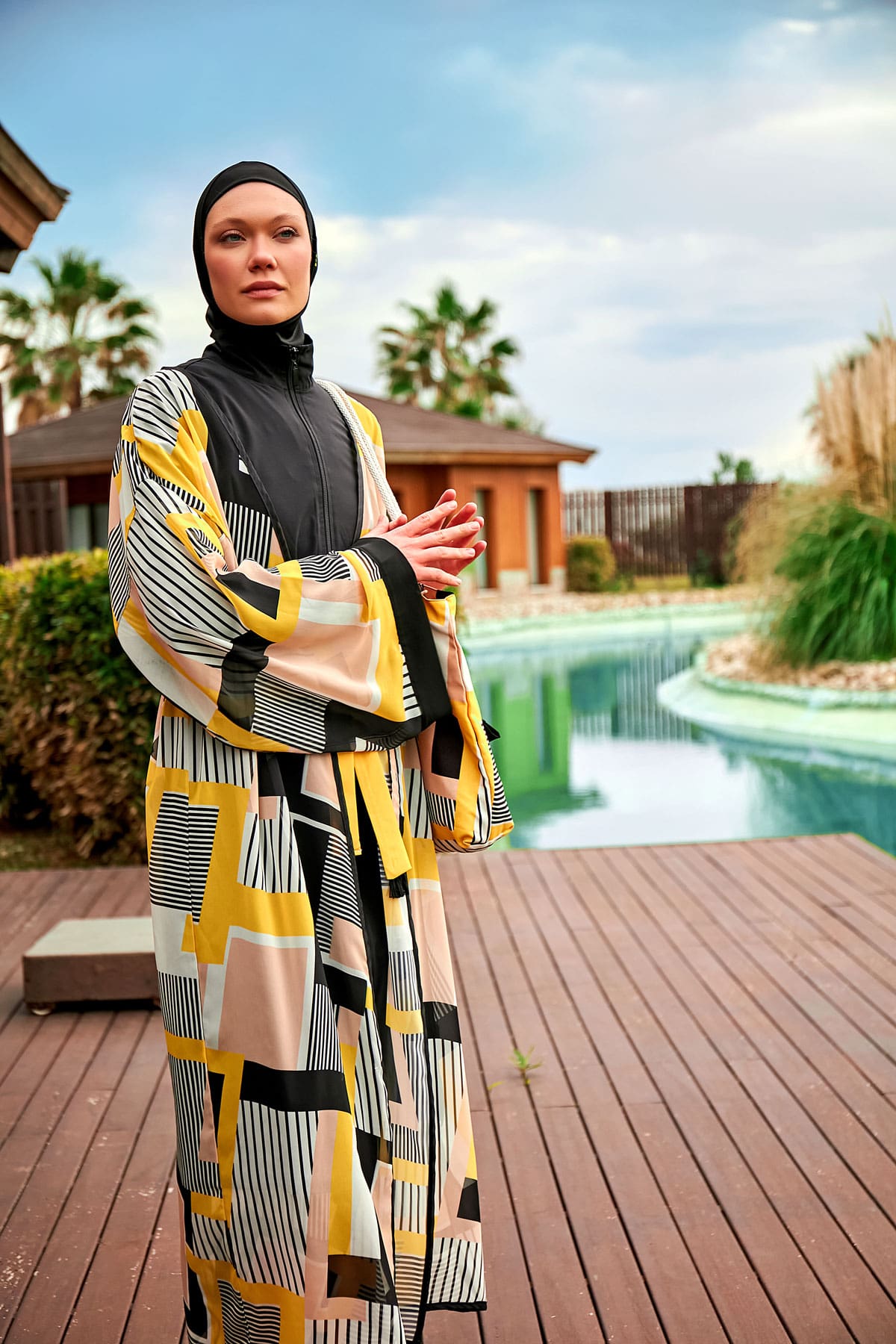 Patterned Black Chiffon Beach Kimono - P2407