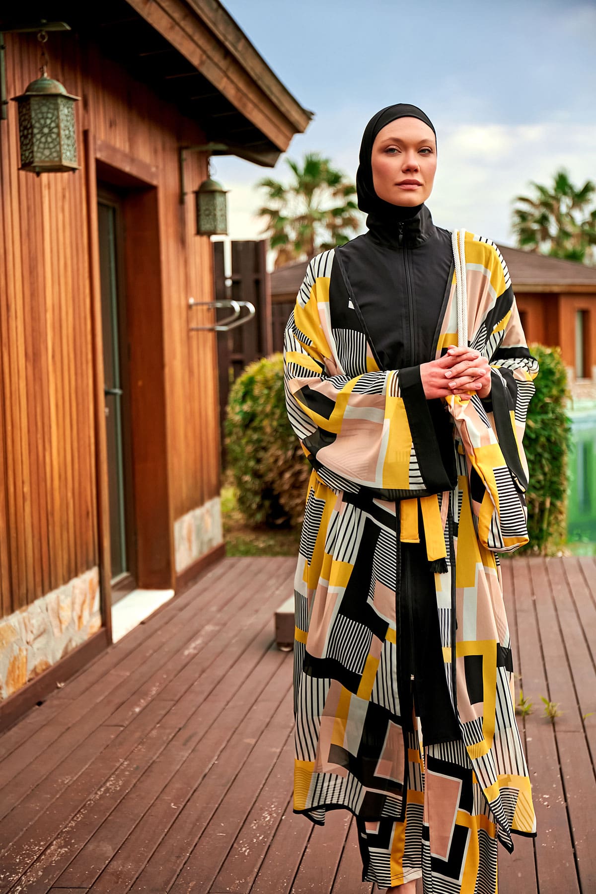 Patterned Black Chiffon Beach Kimono - P2407
