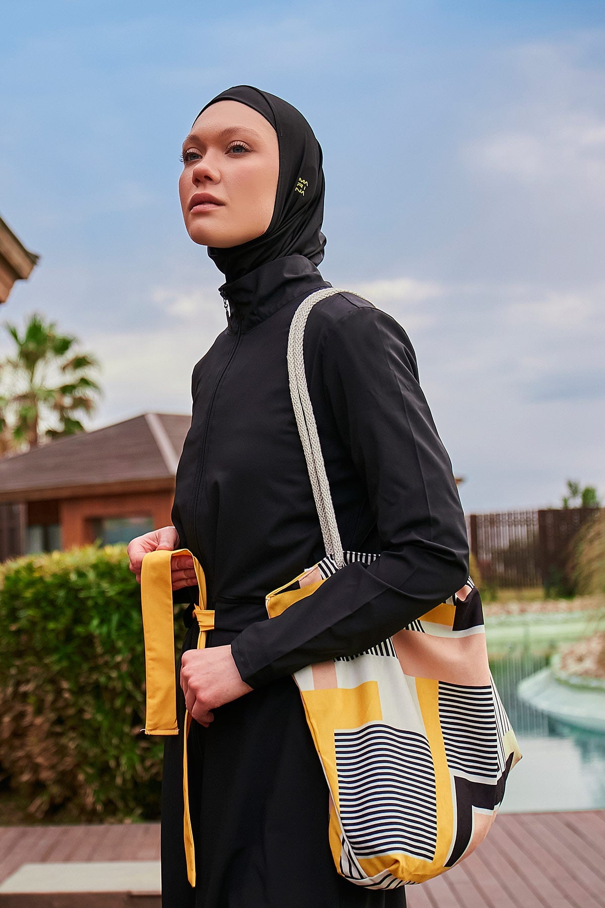 Woven Black Burkini Modest Swimwear M2422