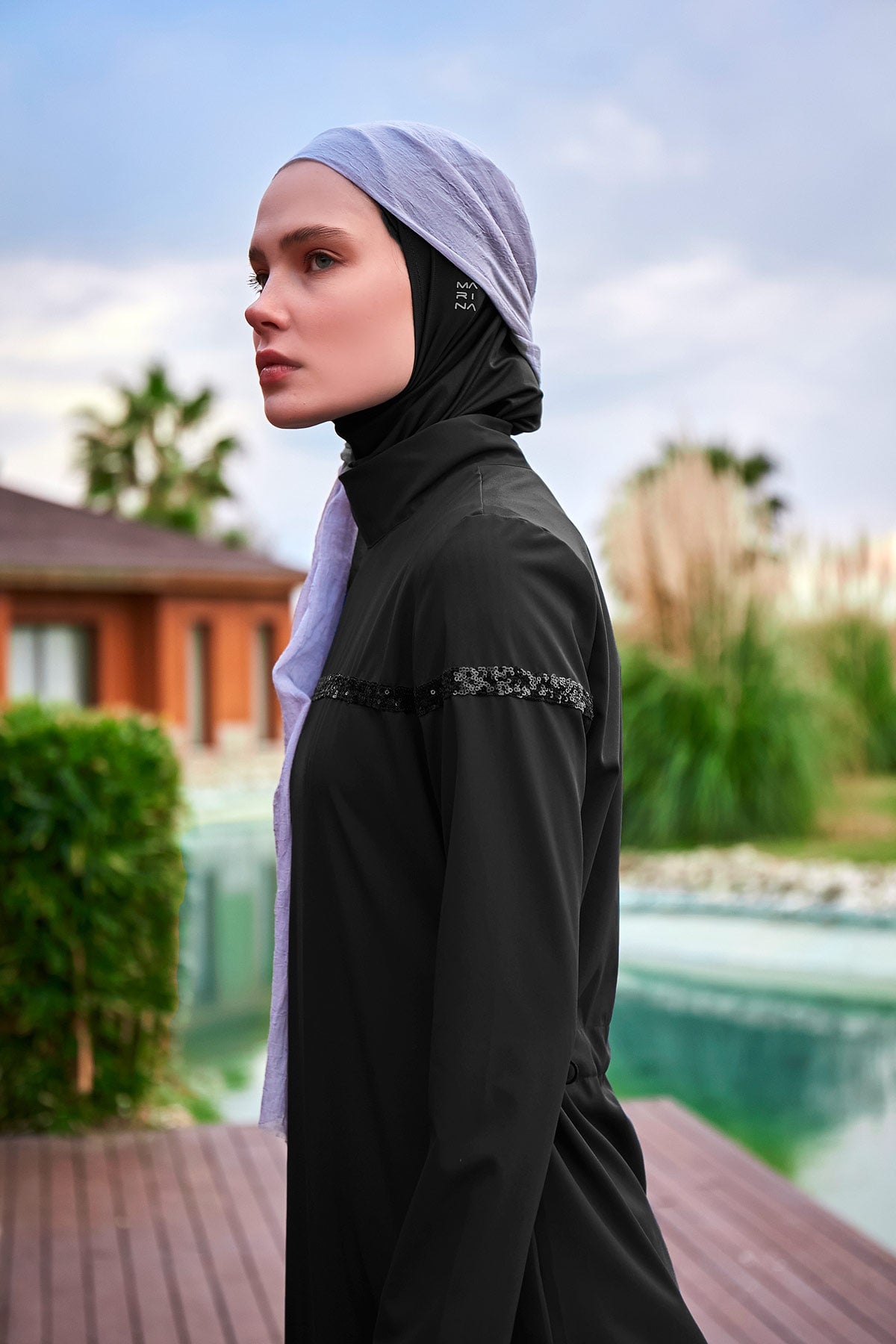 Black Parachute Fabric Full-Coverage Modest Swimwear Burkini - M2433