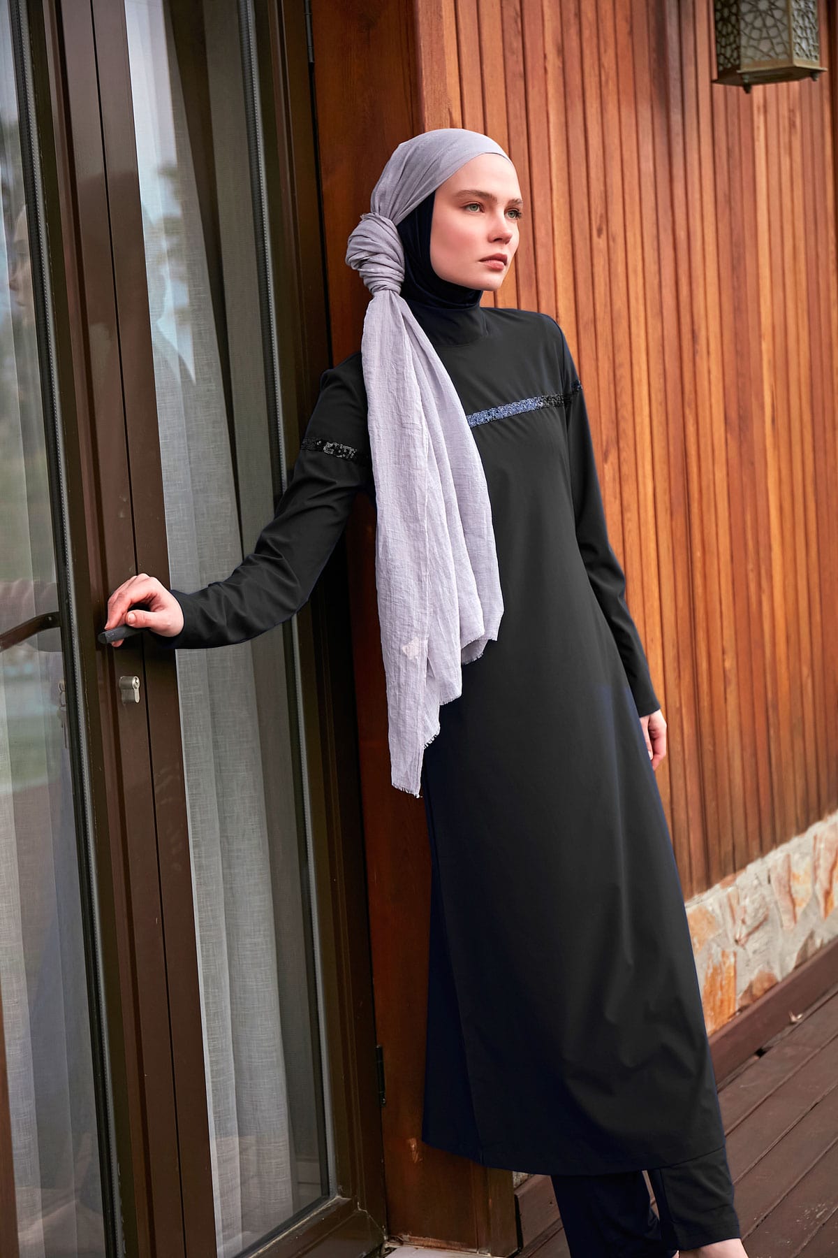Black Parachute Fabric Full-Coverage Modest Swimwear Burkini - M2433