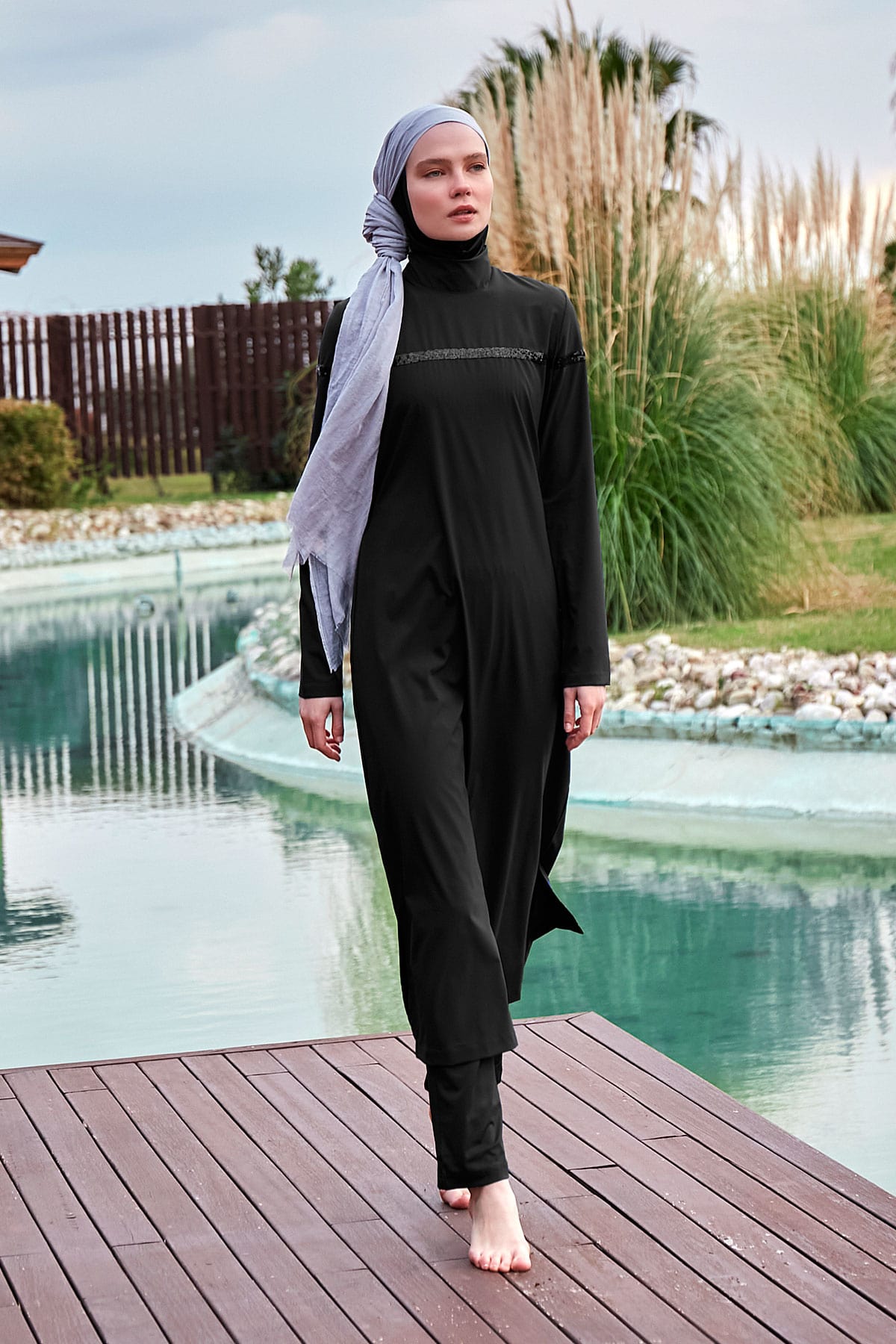 Woven Black Burkini Modest Swimwear  M2433 USA