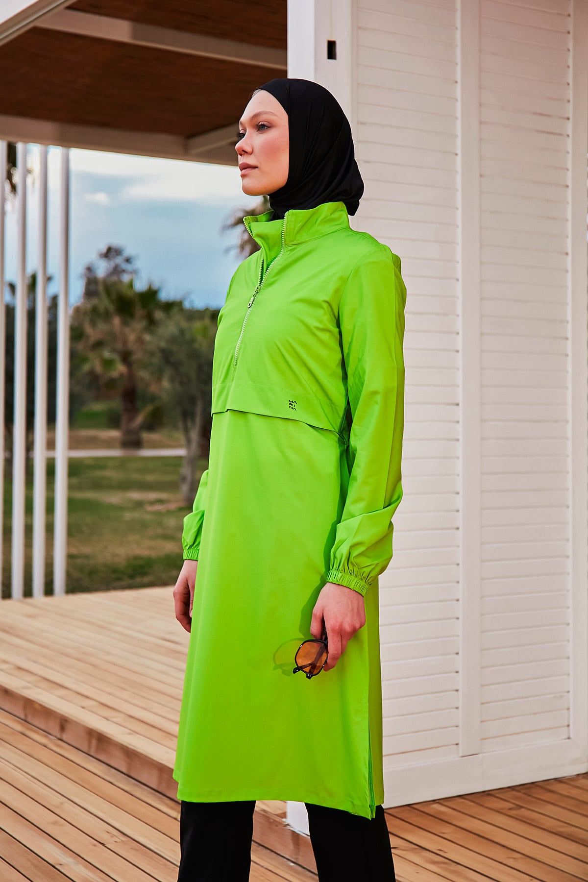 Green Parachute Fabric Full-Coverage Modest Swimwear Burkini - M2407
