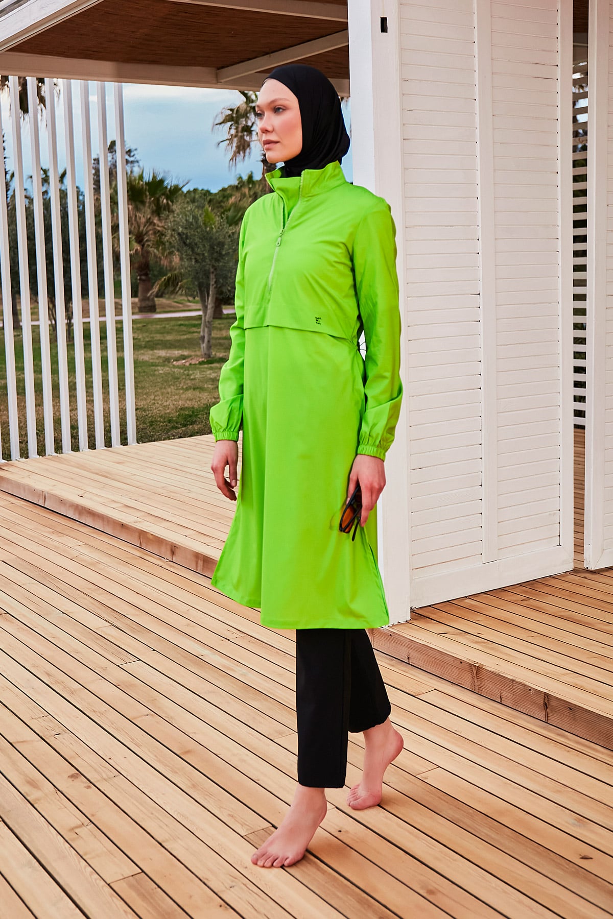 Green Parachute Fabric Full-Coverage Modest Swimwear Burkini - M2407