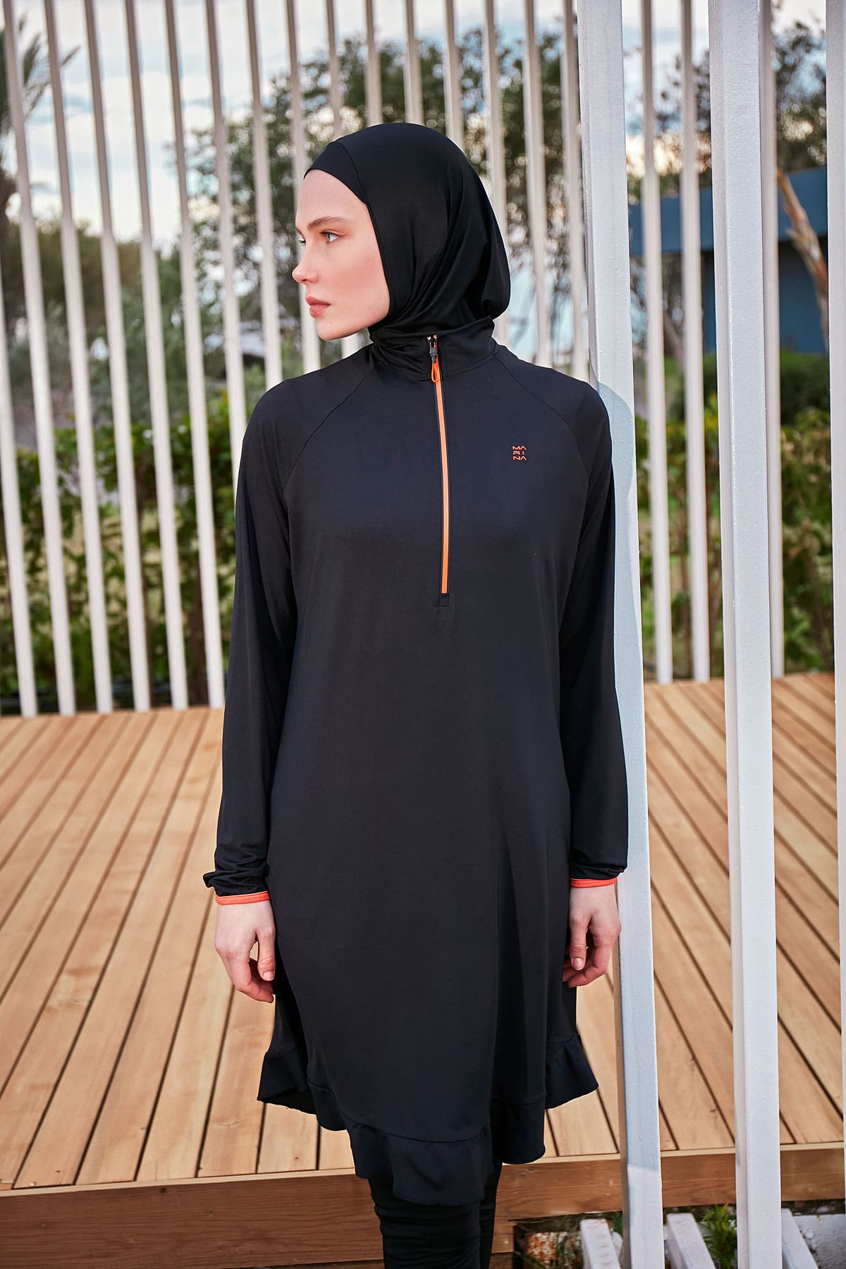 Color Blocked Black Full-Coverage Modest Swimwear Burkini - M2474