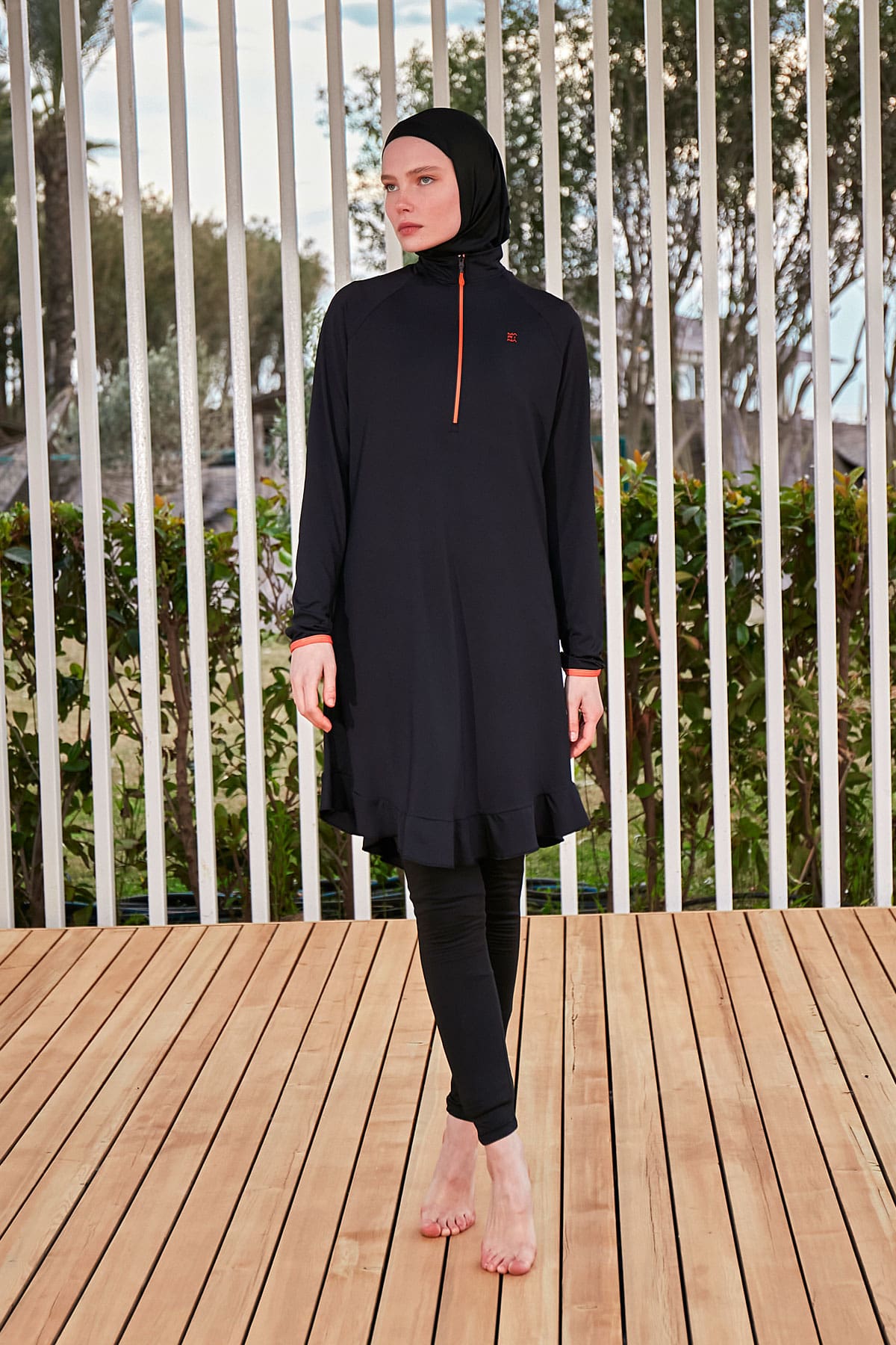 Color Blocked Black Full-Coverage Modest Swimwear Burkini - M2474