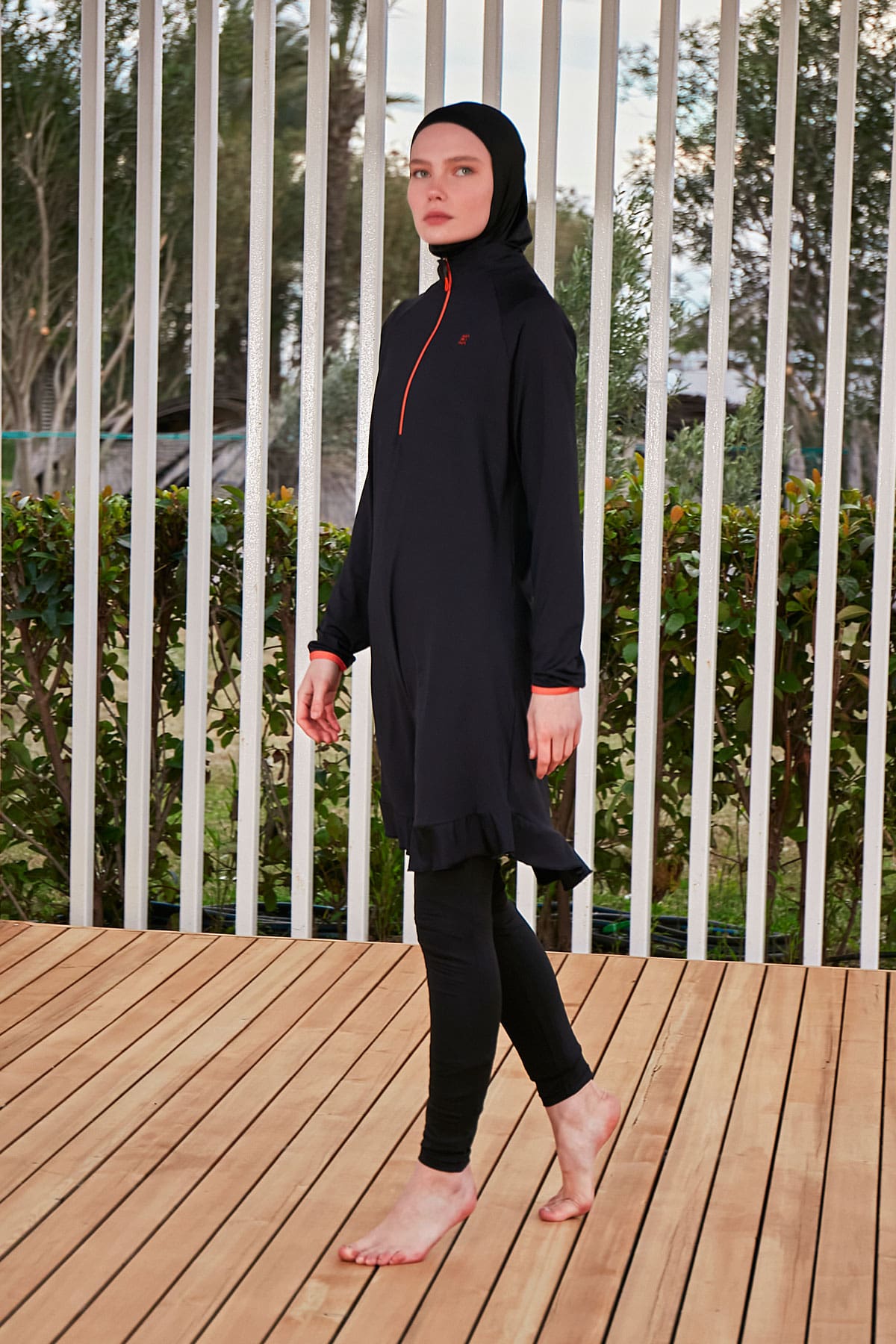 Color Blocked Black Full-Coverage Modest Swimwear Burkini - M2474
