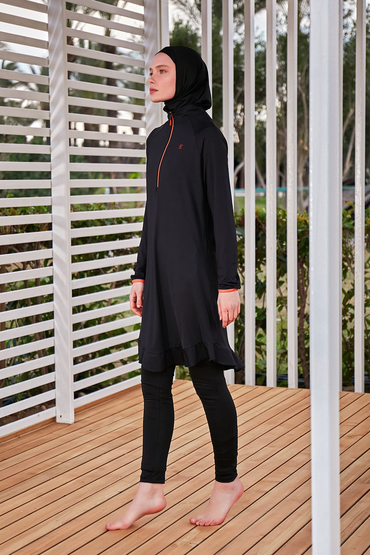 Color Blocked Black Full-Coverage Modest Swimwear Burkini - M2474