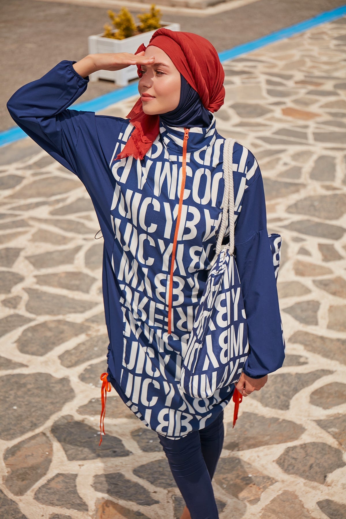 Gathered Tunic Full-Coverage Modest Swimwear Burkini - M2301-1