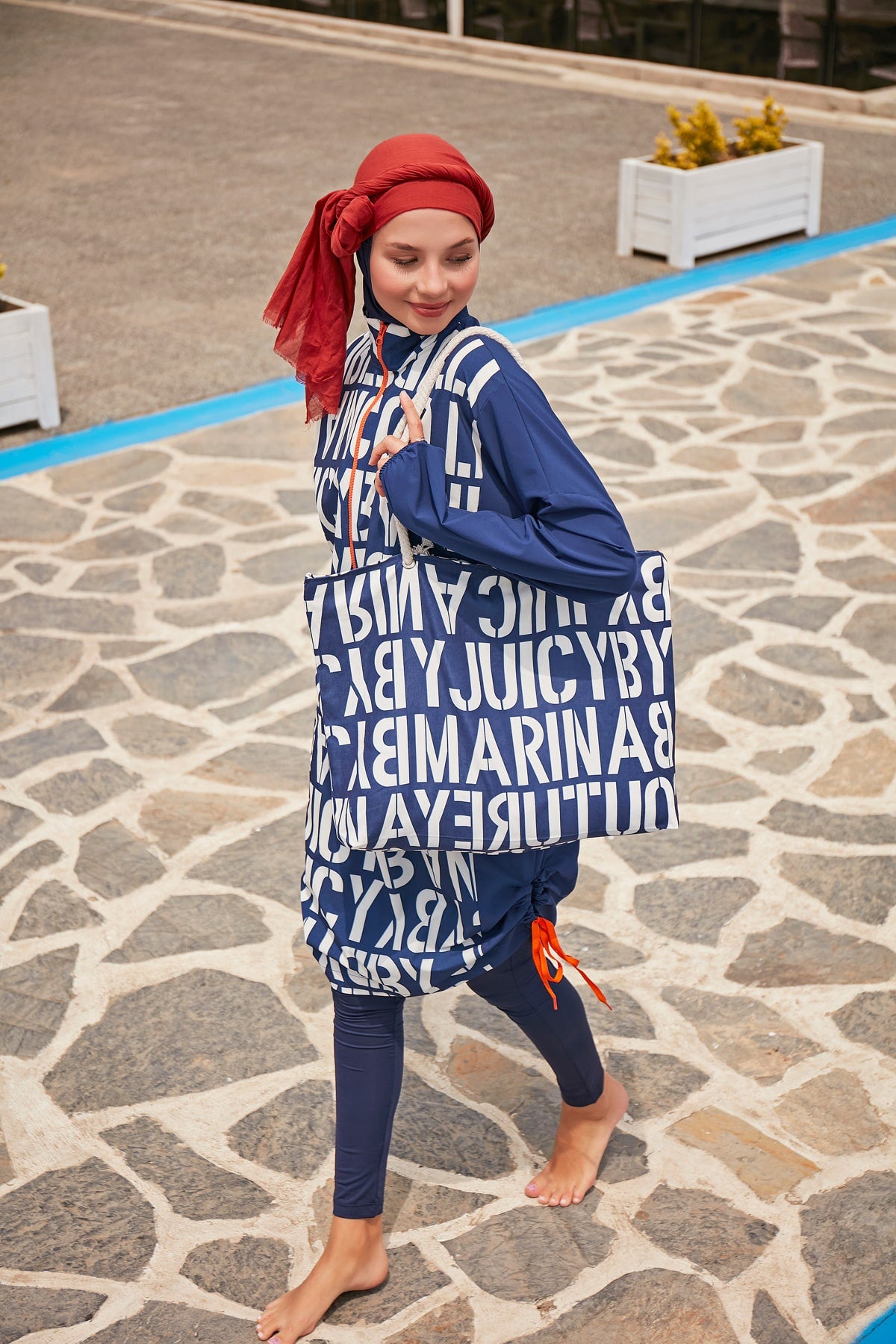 Gathered Tunic Full-Coverage Modest Swimwear Burkini - M2301-1