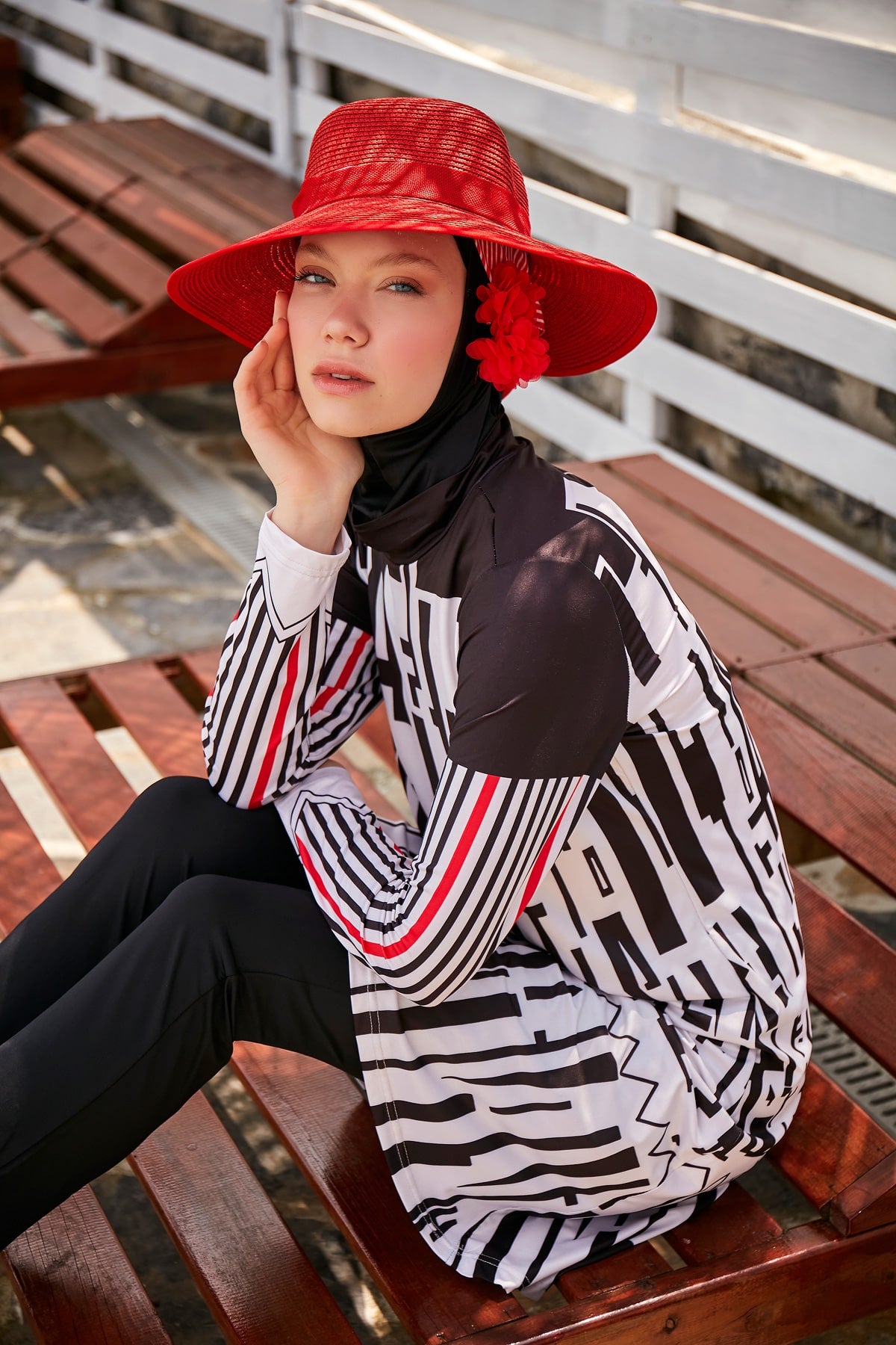 Geometric Patterned Full-Coverage Modest Swimwear Burkini - M2302