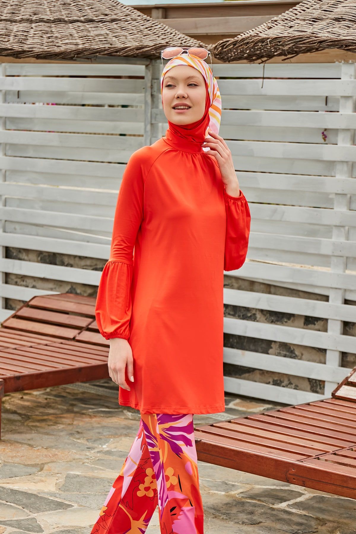 Lycra Orange Burkini Modest Swimwear M2317