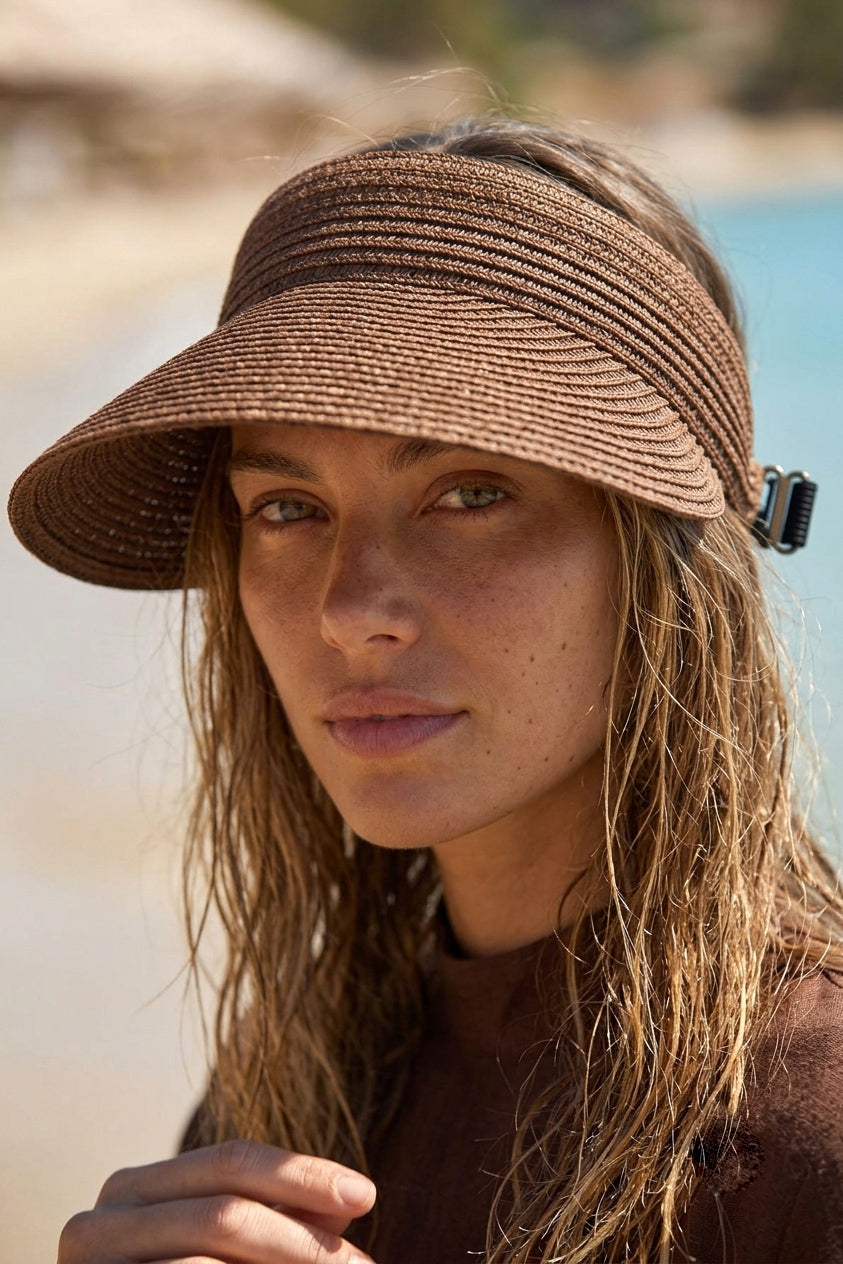 Brown Straw Visor Hat with Elastic Back HSR2603-5