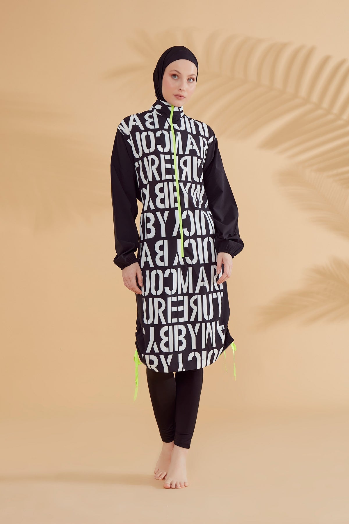 Navy Blue Parachute Letter Printed Full-Coverage Modest Swimwear Burkini - M2301
