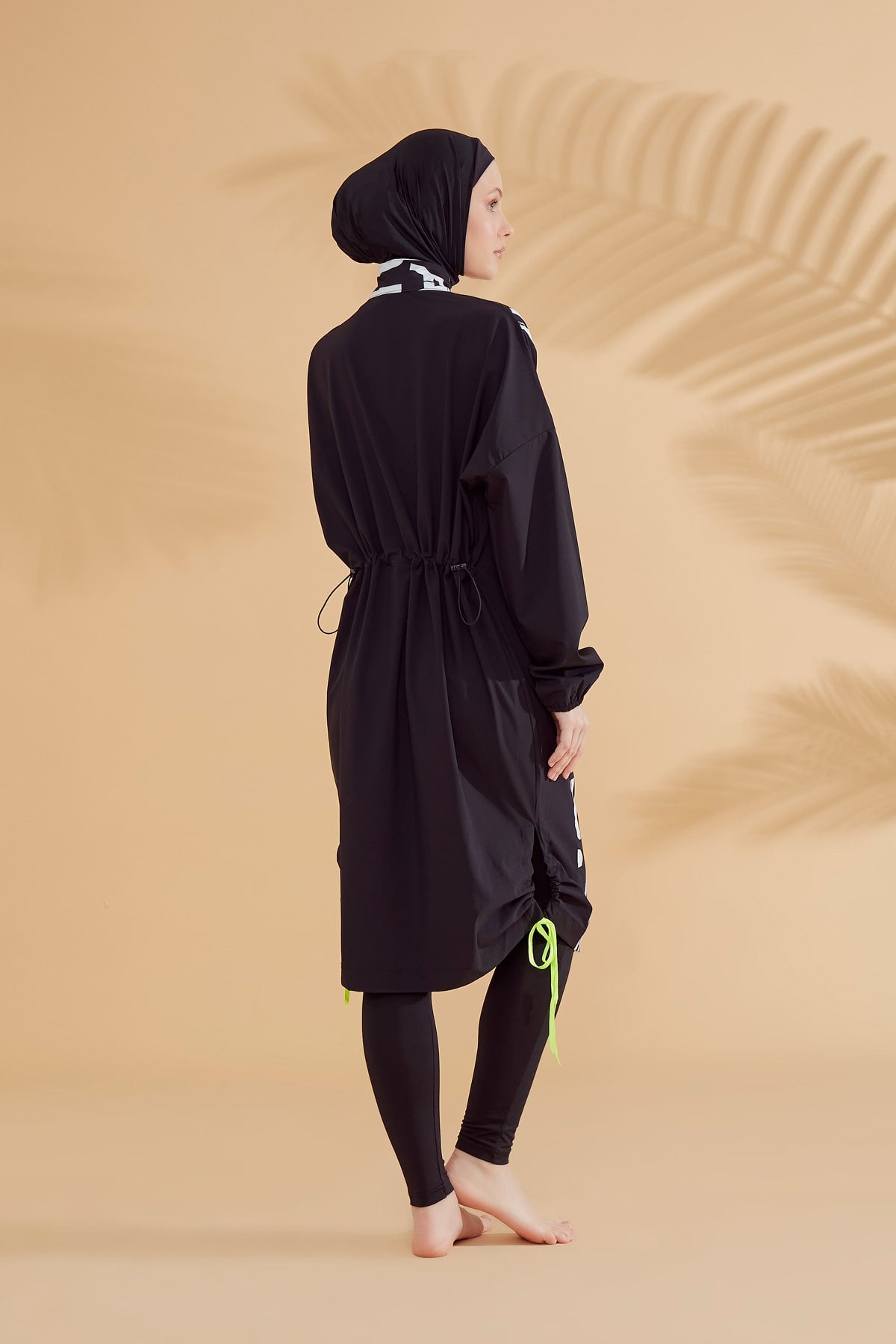 Navy Blue Parachute Letter Printed Full-Coverage Modest Swimwear Burkini - M2301