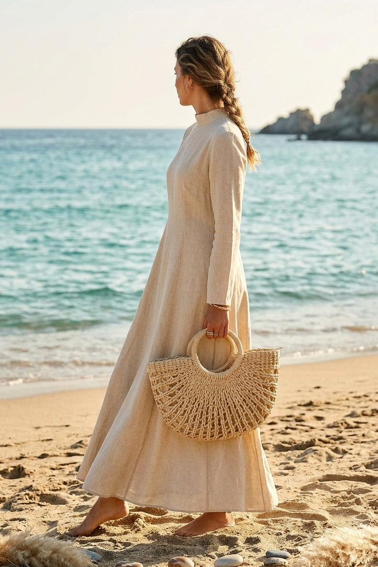 Half-Moon Beige Straw Bag - CNT2601-1