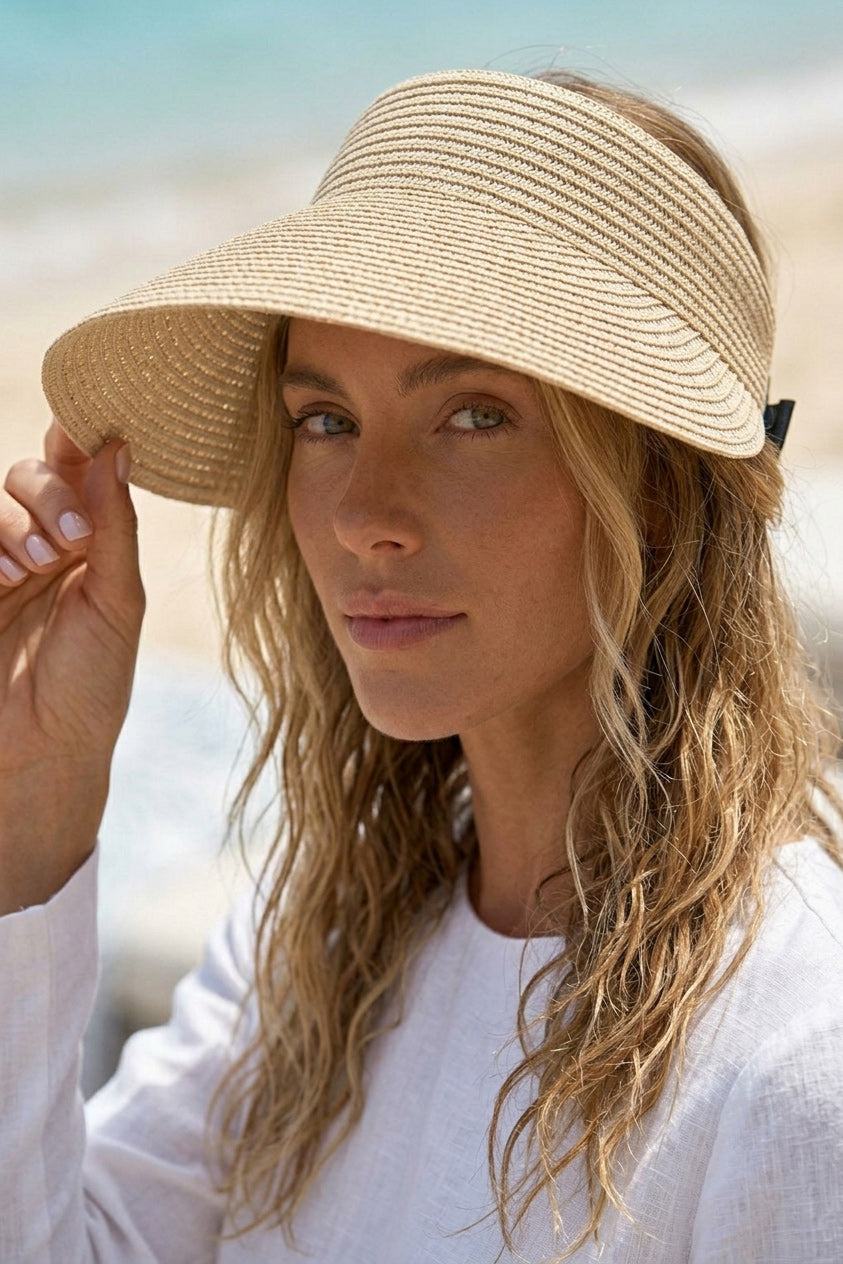 Beige Straw Visor Hat HSR2603-2