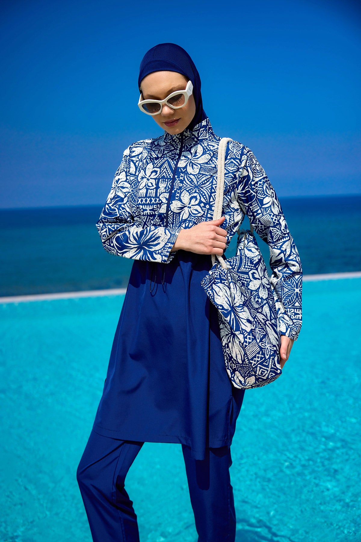 Navy Blue Full Coverage Modest Swimwear Set for Women R2504